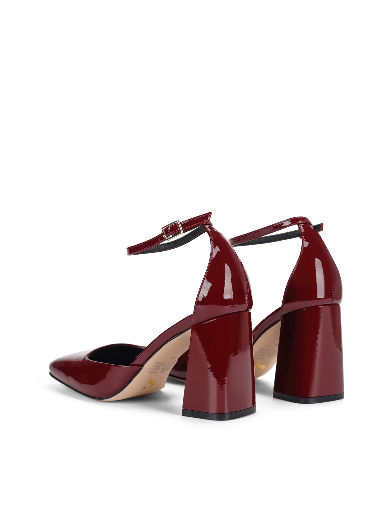 Travis Women's Closed Toe Block Heels - Wine Red Patent Leather Pumps for Work, Office & Special Occasions