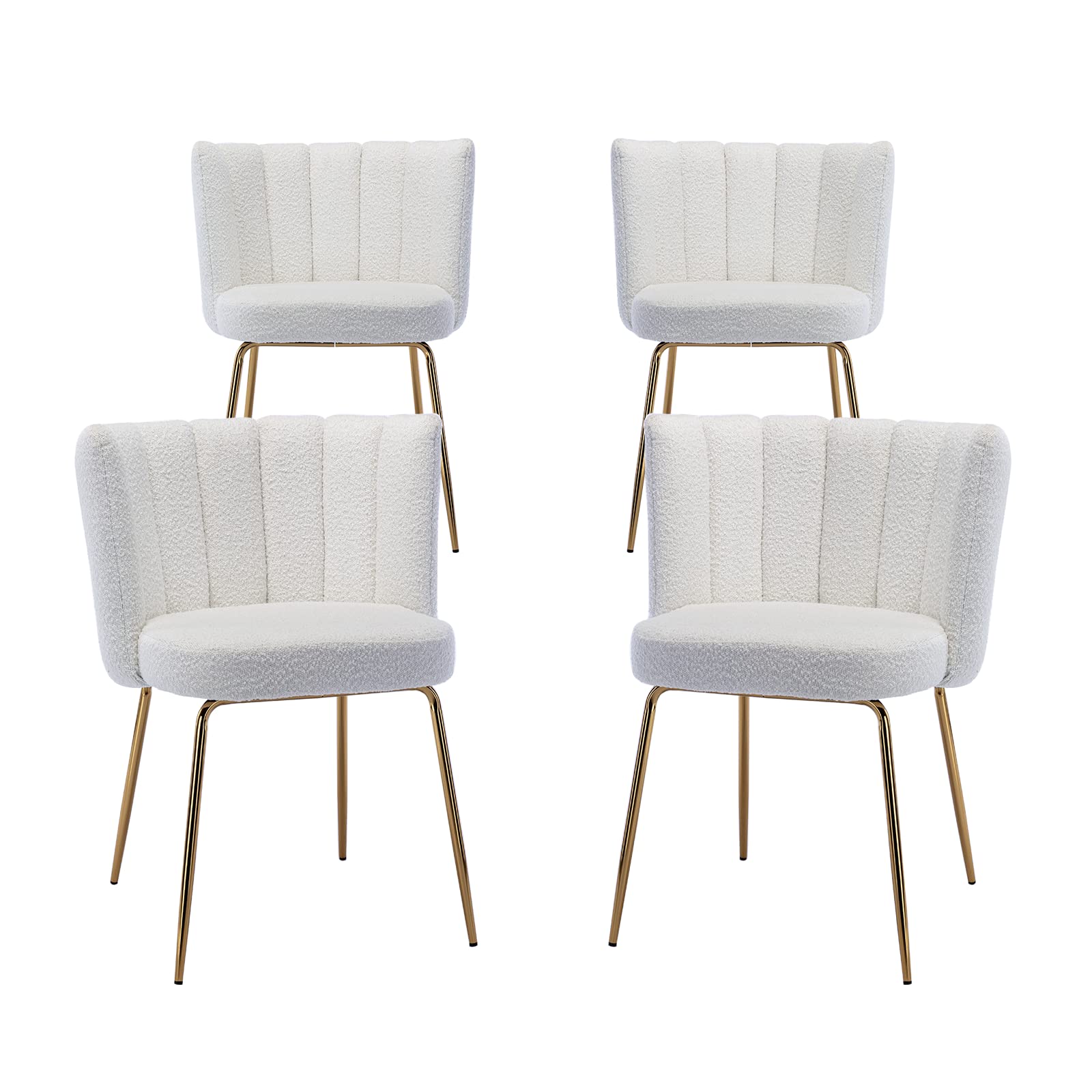 Chairus Dining Chairs Set of 4 - Modern Upholstered Accent Chairs with Lamb Wool Fabric, Curved Back & Gold Metal Legs for Living Room, Kitchen, Bedroom, Vanity - White Fur - Perfect for Home Decor, Dining Sets & Cozy Seating Areas