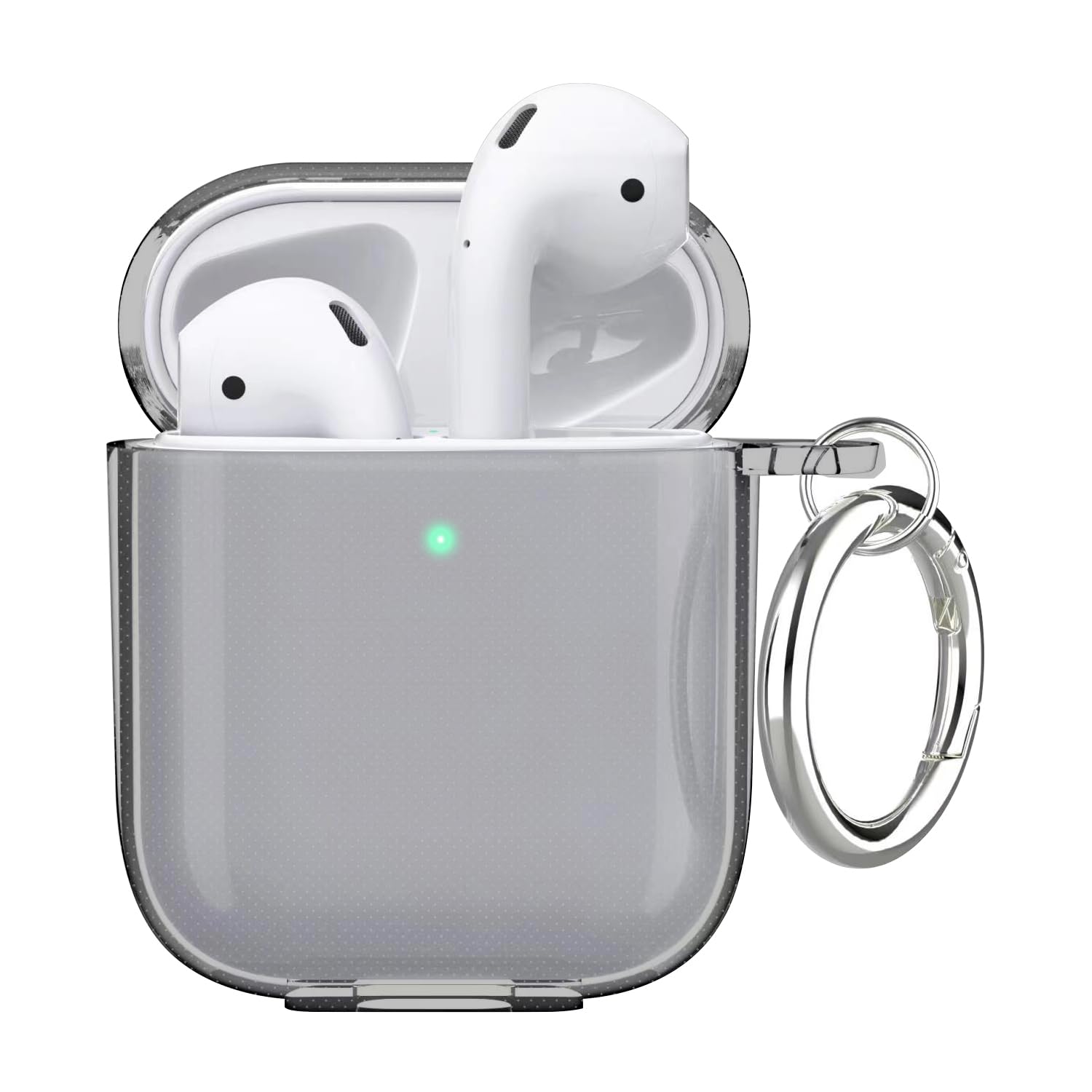 Clear Shockproof TPU Case for AirPods 1 & 2 - Protective Soft Cover with Keychain | Durable Drop Protection for AirPods Charging Case | Perfect for Women & Girls | Ideal for Travel, Gym & Everyday Use - Black