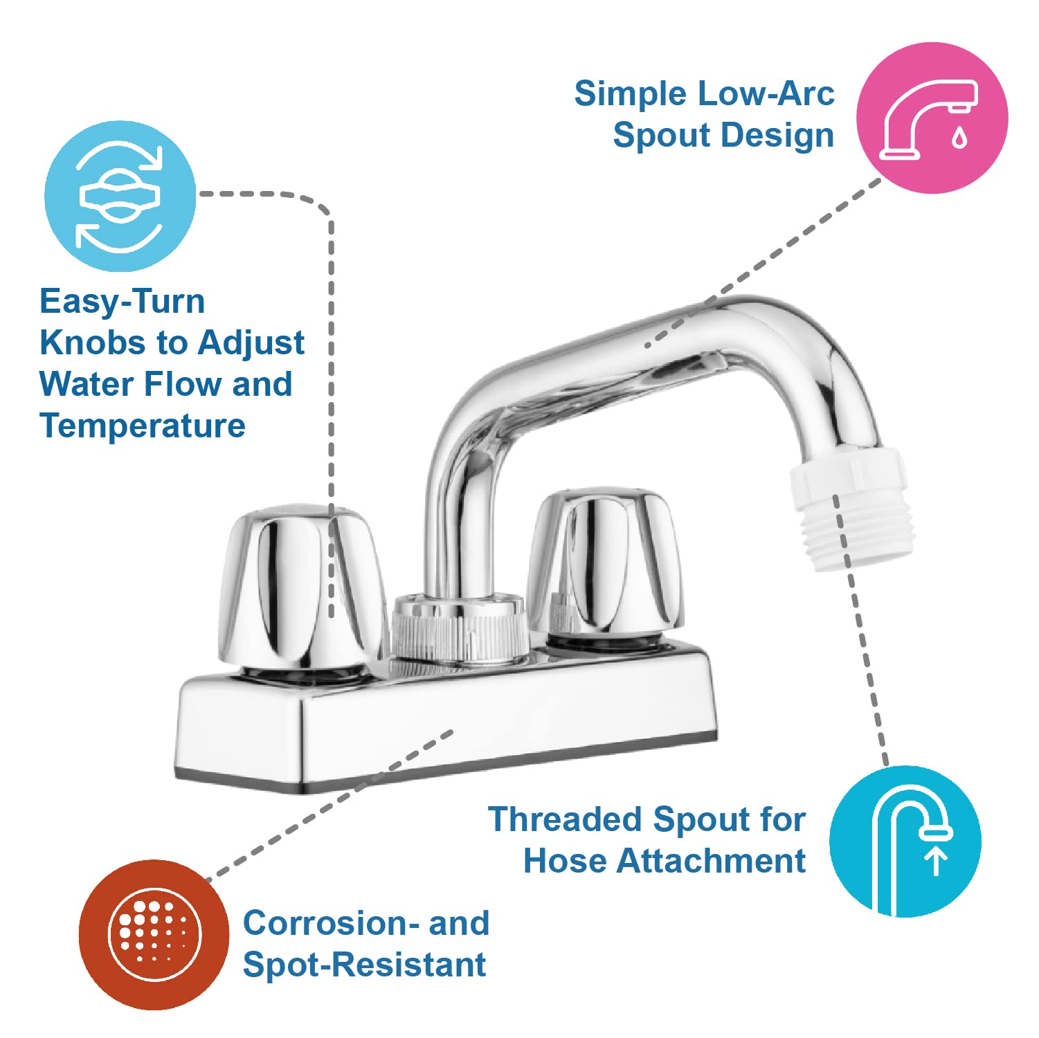 Pacific Bay Lynden Utility Laundry Sink Faucet with 360° Swivel Stainless Steel Spout - Garden Hose Adapter Compatible - Chrome Plated Plastic - Easy Installation for Laundry Room, Basement & Outdoor Use