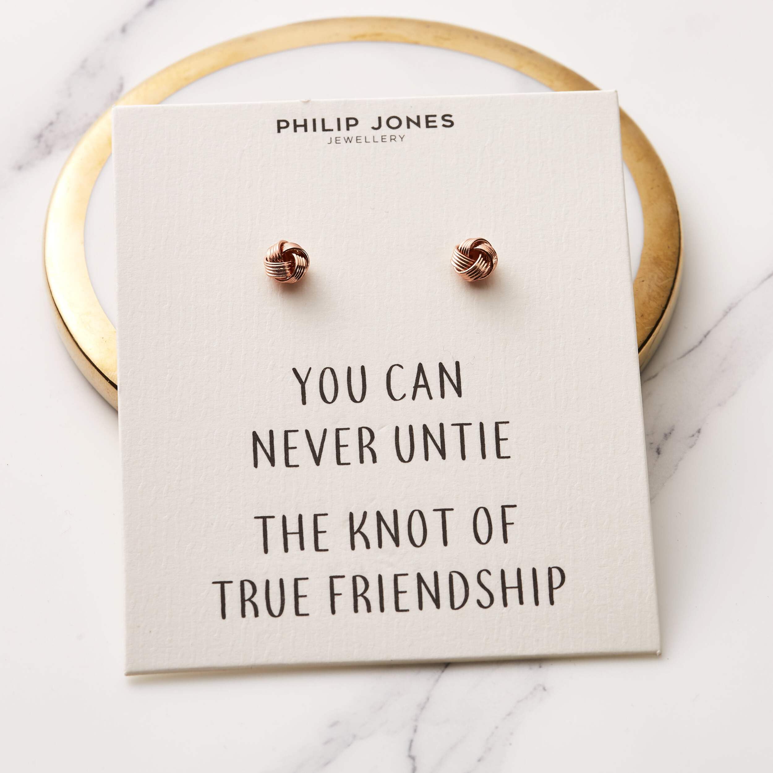 Philip Jones Rose Gold Plated Love Knot Earrings with Inspirational Quote Card - Perfect Gift for Valentine's Day, Anniversary & Romantic Occasions