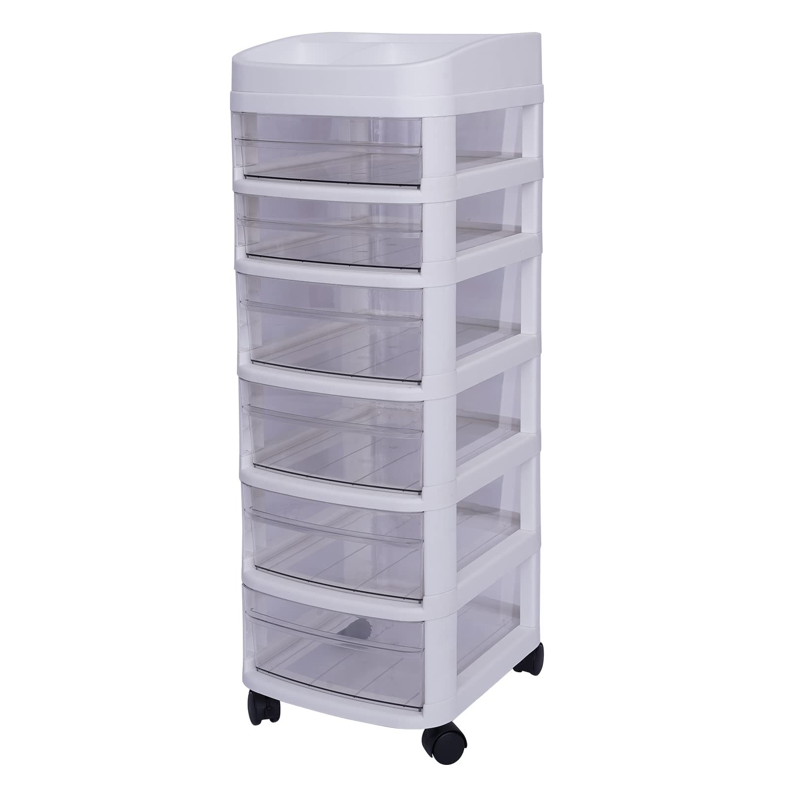 6-Layer Rolling Storage Cart with Wheels - Transparent Plastic Organizer Cabinet for Kitchen, Office, Bathroom & Laundry Room - Free Standing Drawer Trolley (34.2 x 14.1 x 11.8 Inches) - Perfect for Organizing Makeup, Cleaning Supplies, Toys & Pantry Items