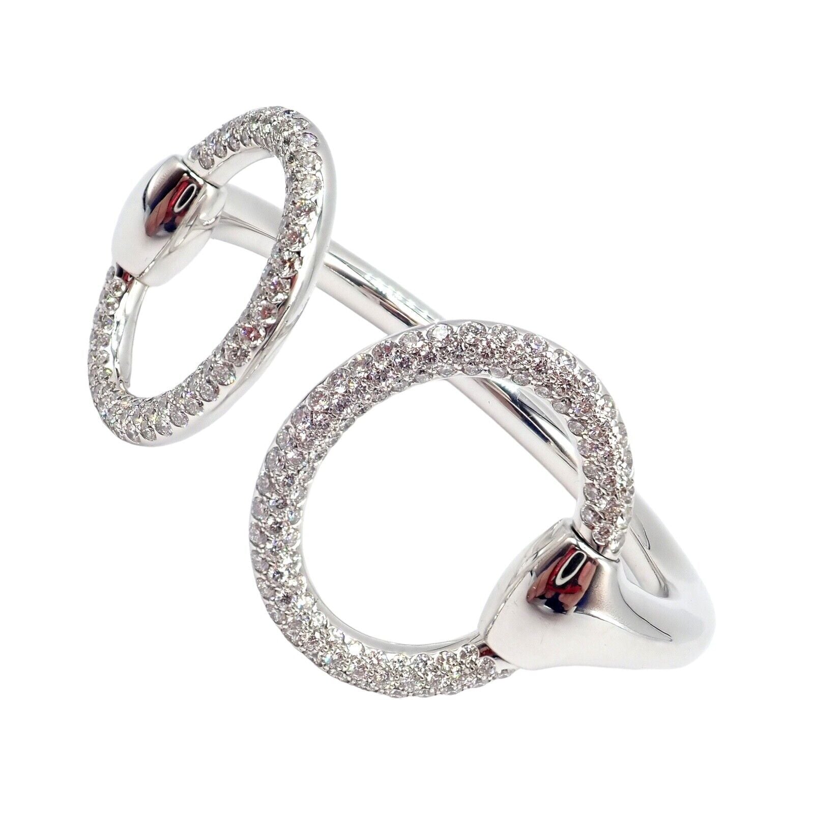 Authentic Hermes Nausicaa 18K White Gold Diamond Horsebit Cuff Bangle Bracelet - Luxury Jewelry for Women, Perfect for Weddings, Parties & Special Occasions