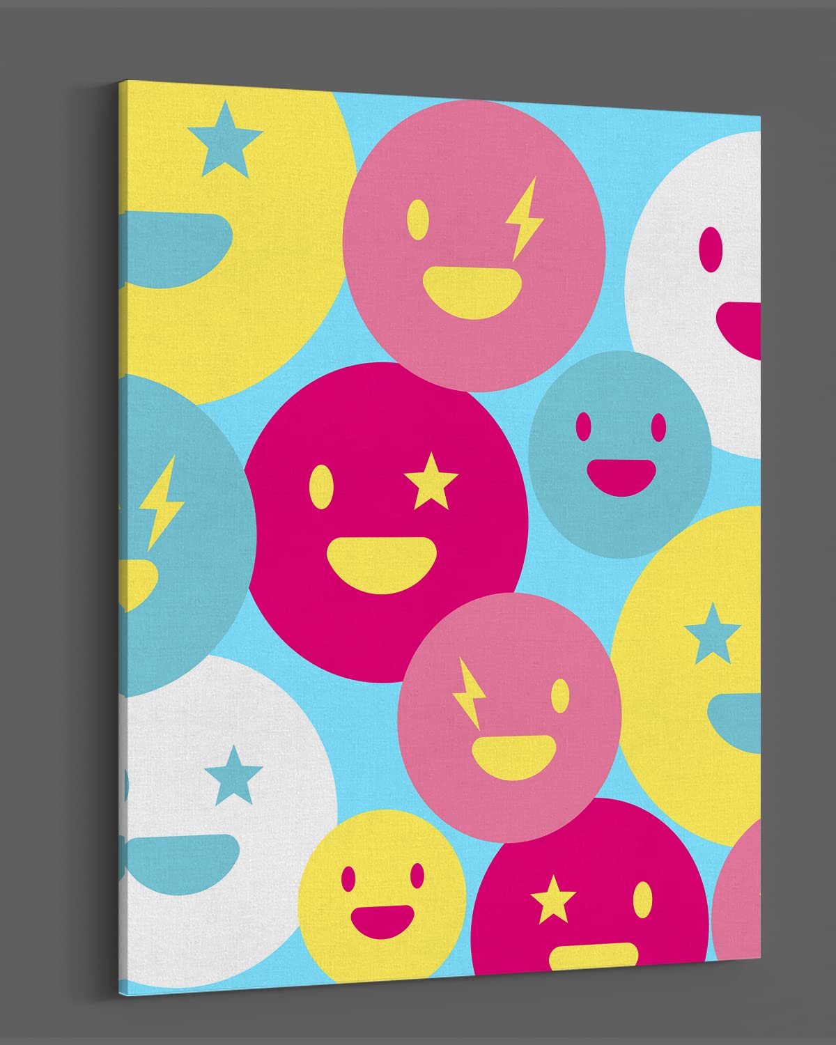 Trendy Preppy Room Decor for Teen Girls - Smiley Face Emoji Wall Art Canvas - Cute Pink Aesthetic Bedroom Decor - 32x40 Inches Ready to Hang - Perfect for Dorm, Bedroom & Teen Girl Gift