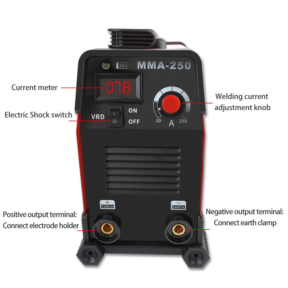 250Amp ARC Welding Machine Dual Voltage 110V/220V - Portable DC Inverter Welder with IGBT Technology & Digital LCD Display (20-250Amp) - Perfect for Home DIY, Auto Repair, Metal Fabrication and Construction Projects