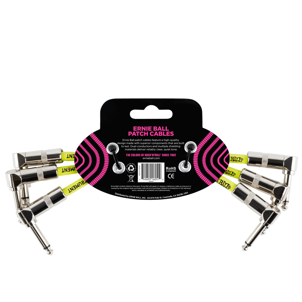 Ernie Ball 6 Angle Patch Cable 3 Pack - White Guitar Instrument Cables for Pedalboards & Effects Rigs - Perfect for Live Performances & Studio Recording
