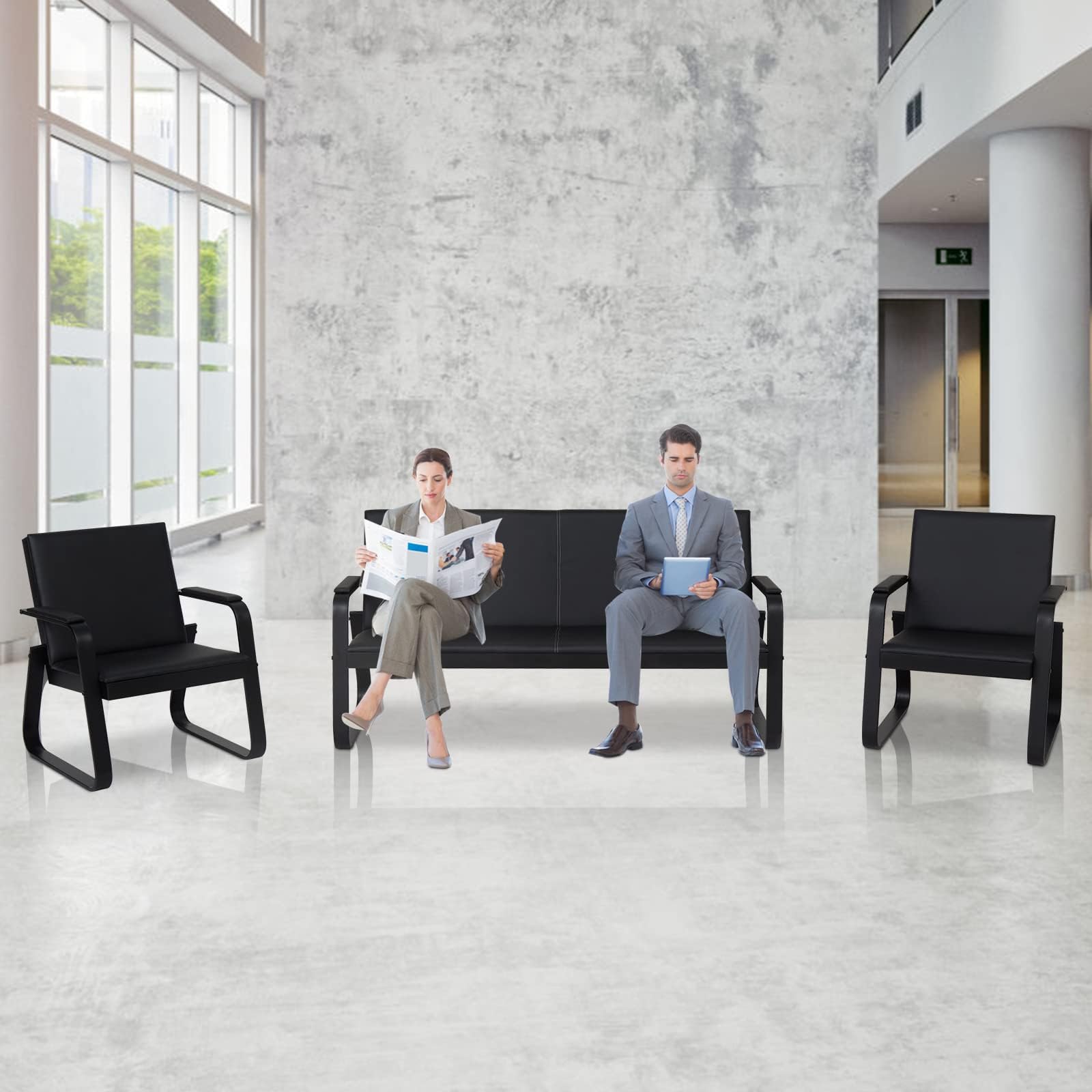 Kinsuite 5-Seat PU Leather Waiting Room Chairs - Modern Reception Guest Chairs for Office, Lobby, Airport, Barber Shop & Clinic - Durable Bench Seating with Comfortable Cushions