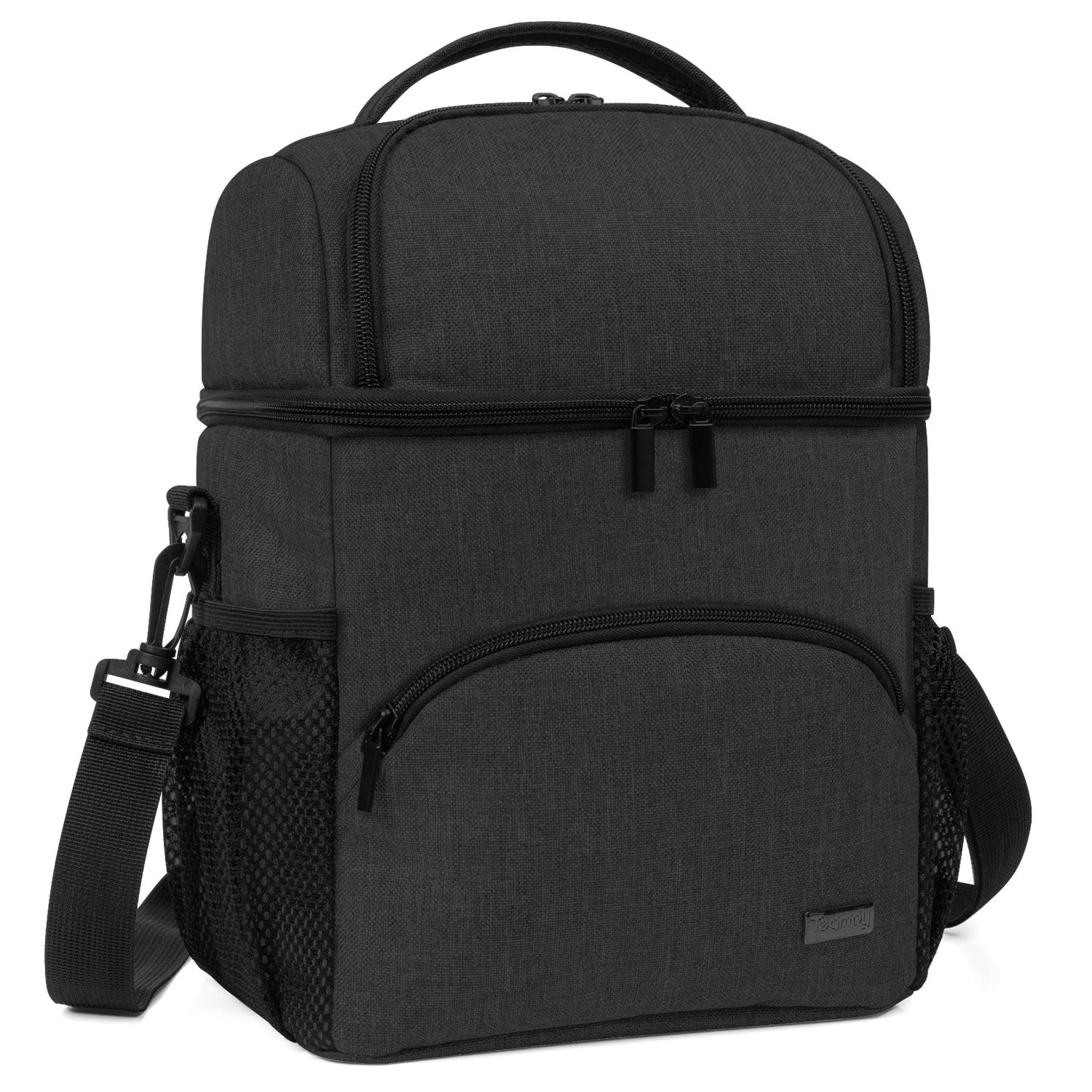 Teamoy Double Layer Insulated Breastmilk Cooler Bag with Ice Pack - Travel Baby Bottle Tote for Up to 6 Large 9oz Bottles, Black - Perfect for Daycare, Work, and On-the-Go Moms