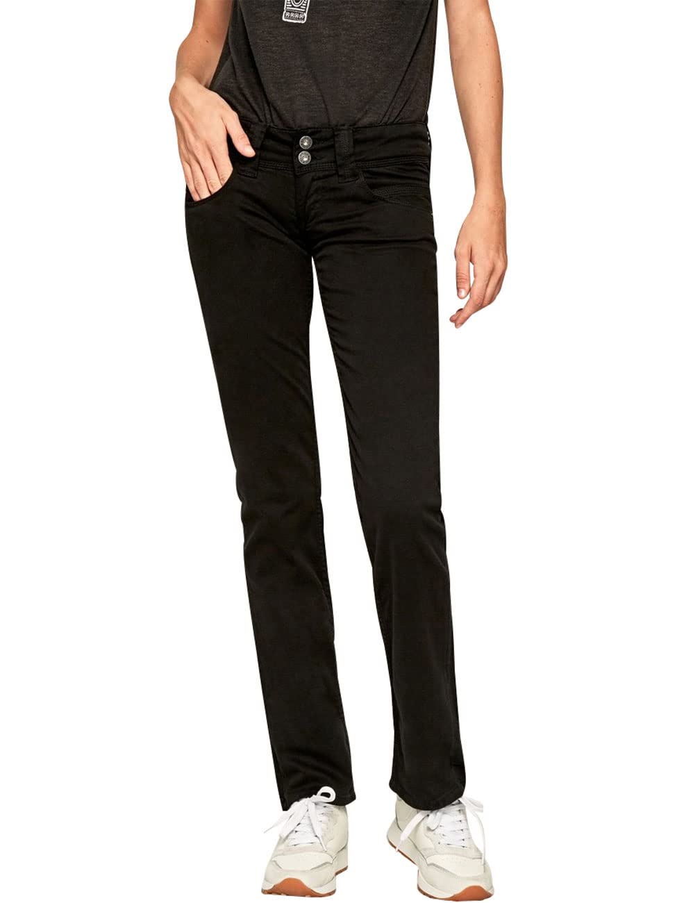 Pepe Jeans Venus Women's Black 5-Pocket Trousers - EU 34 (US 24/30) - Stylish Slim Fit Pants for Casual Wear & Office Outfits