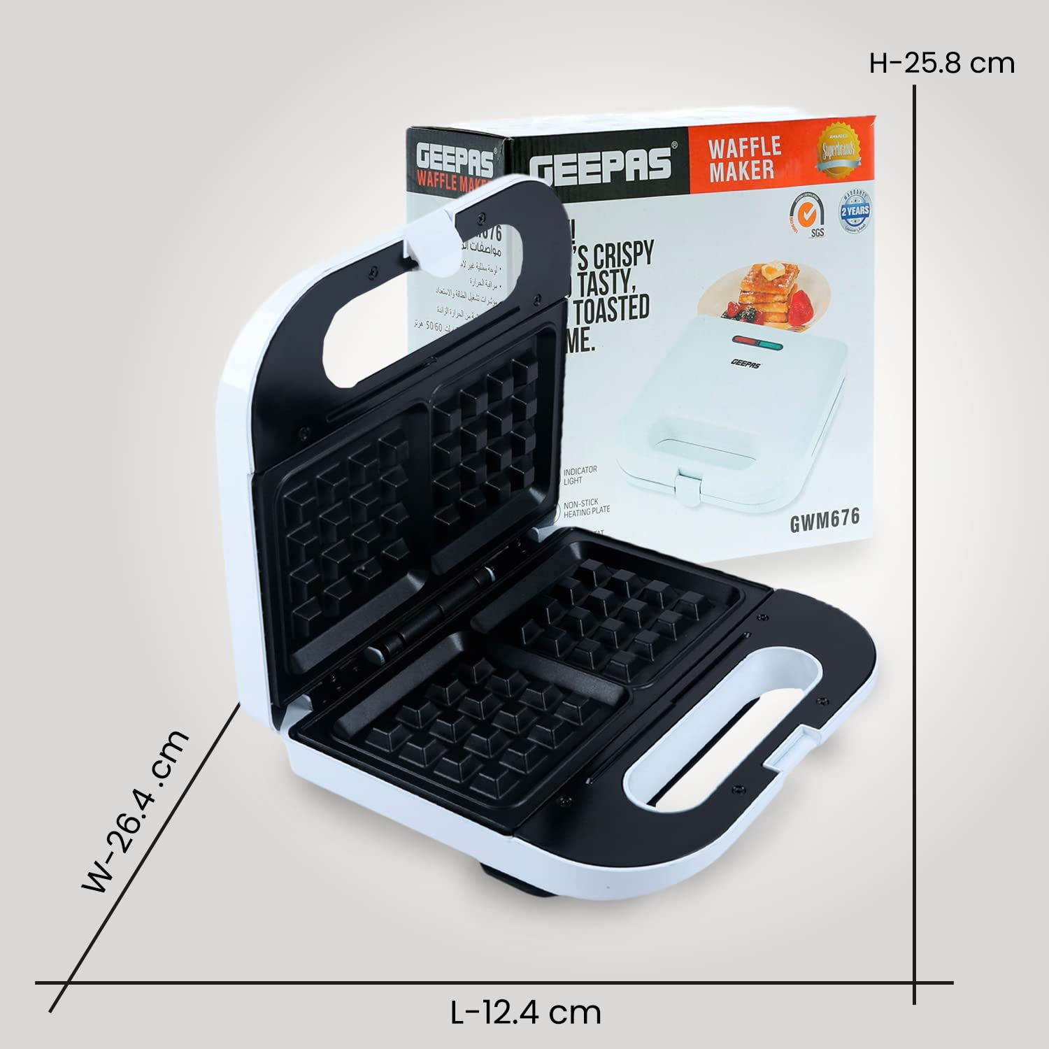 Geepas 750W 2-Slice Belgian Waffle Maker - Non-Stick Electric Waffle Iron with Thermostat Control & Deep Plates - Fast 5-Min Waffles - Perfect for Breakfast, Brunch & Family Gatherings - 2-Year Warranty
