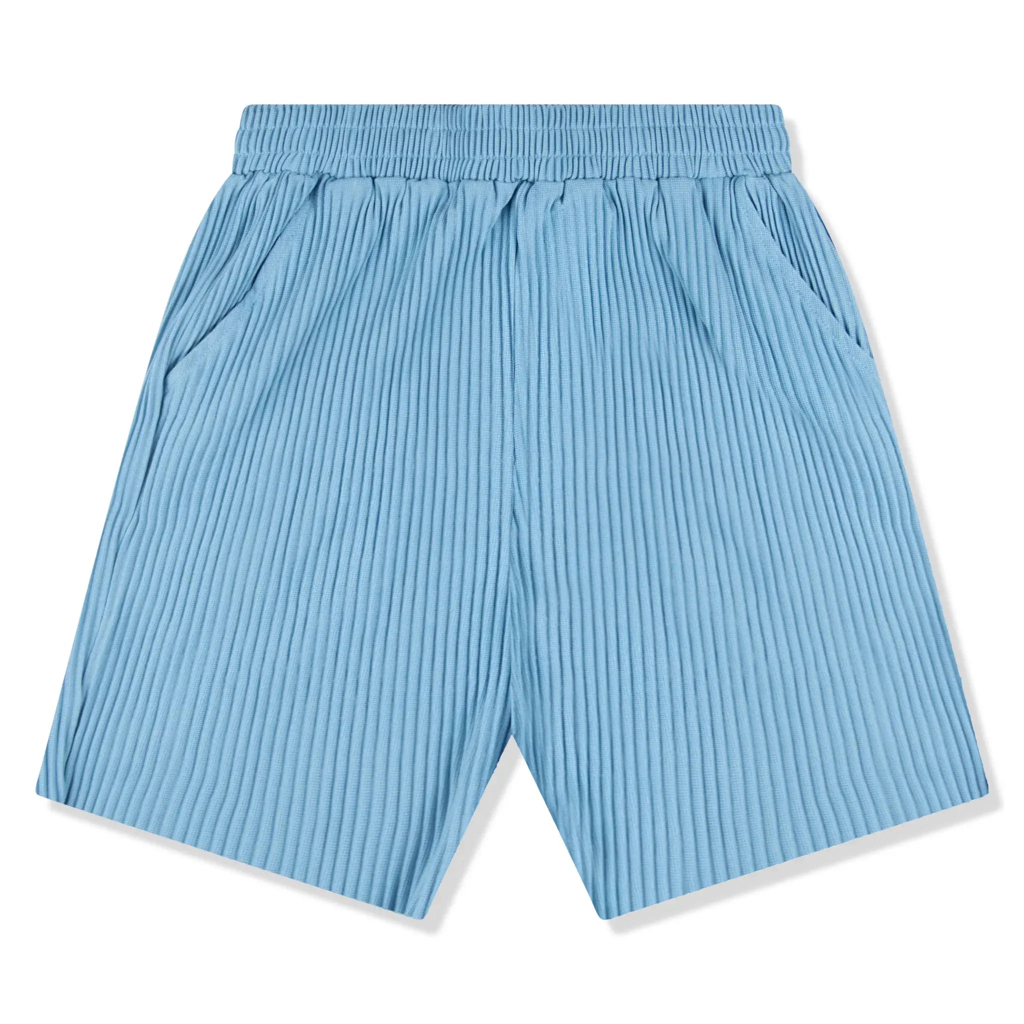 Belier Pleated Light Blue Shorts for Women - Stylish Summer Casual Wear for Outings & Beach Vacations
