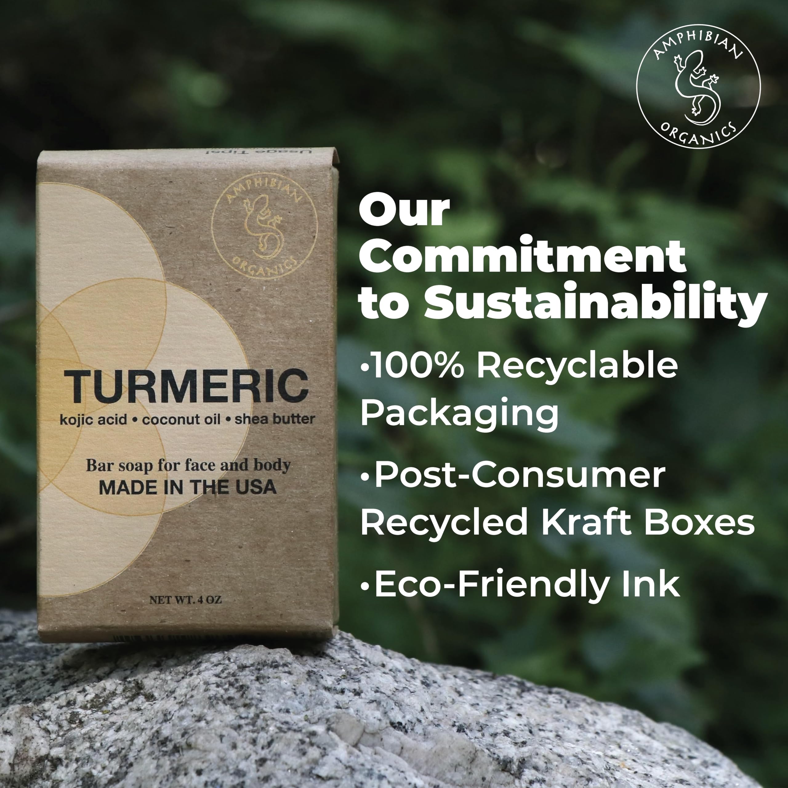 Organic Turmeric Soap with Kojic Acid & Coconut Oil - Vegan, All Skin Types, Shea Butter, Made in USA - Brightening & Glowing Skin for Face & Body