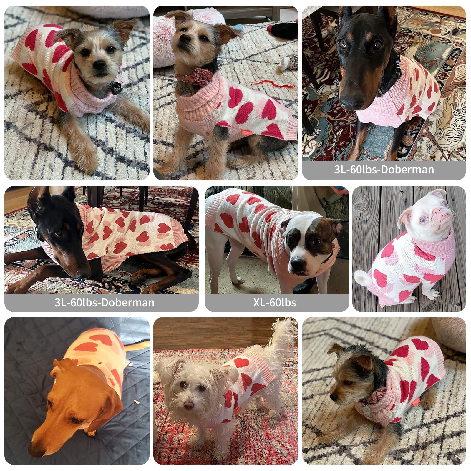 KYEESE Small Dog Sweaters with Leash Hole - Red Heart Pet Sweater for Puppies, Cozy Winter Dog Clothes for Chihuahua, Yorkie, Pug - Perfect for Outdoor Walks & Indoor Comfort