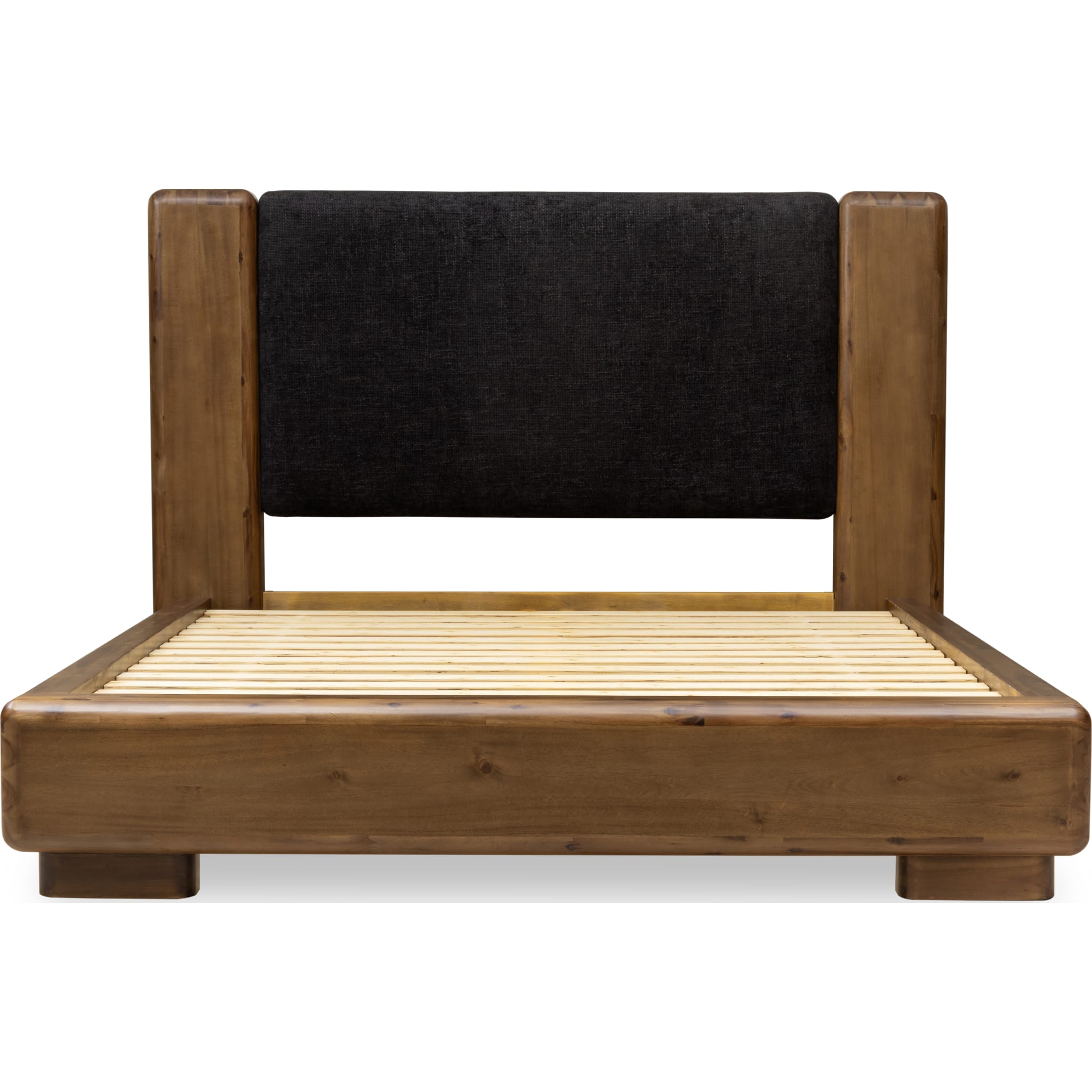 Boka Chenille Upholstered Acacia Wood Platform Bed Frame - Queen Size Black & Impala for Modern Bedroom | Sturdy Wooden Bed with Upholstered Headboard | Perfect for Master Bedroom, Guest Room or Apartment