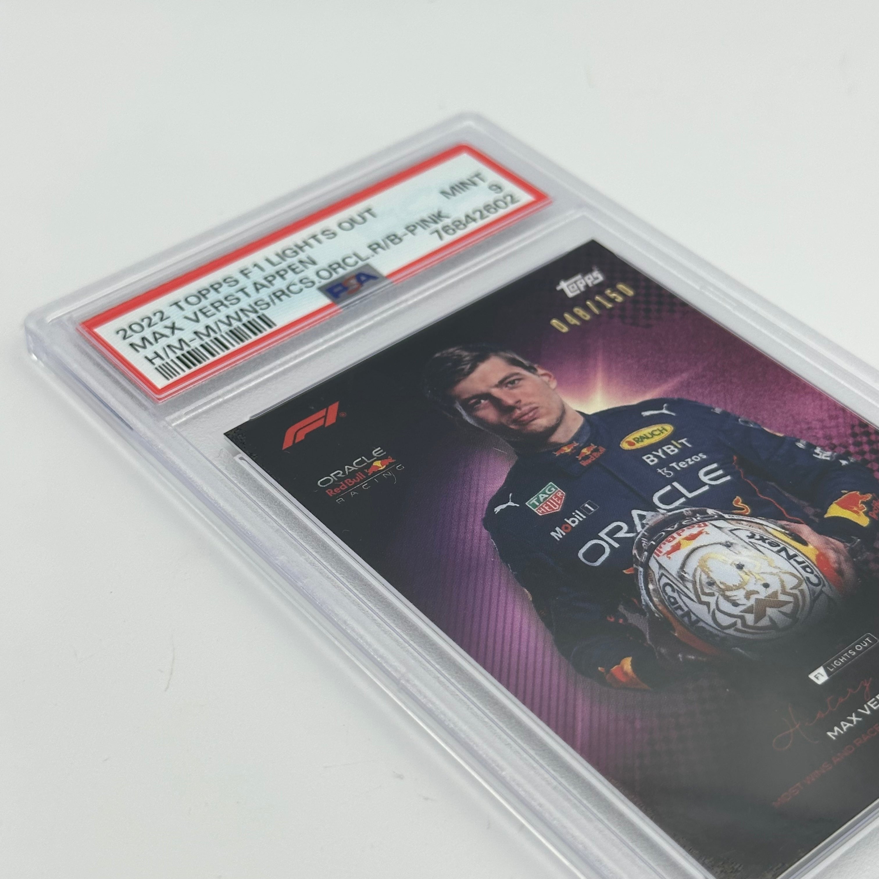 PSA 9 048/150 Max Verstappen History Maker Pink - Most Wins & Races F1 Racing Card - Perfect for Collectors, Fans & Sports Memorabilia Displays