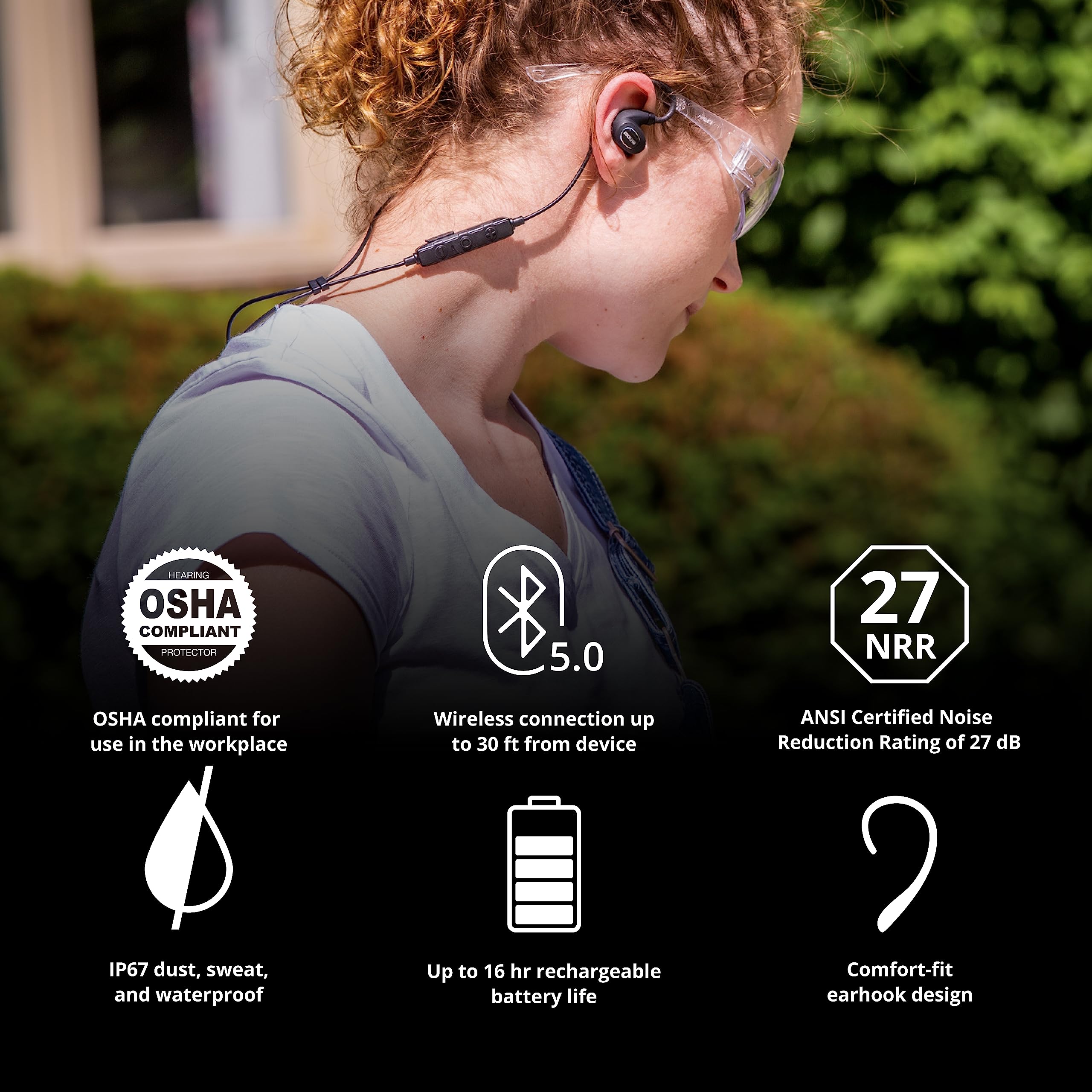 ISOtunes PRO 2.0 Bluetooth Earplug Headphones with 27dB Noise Reduction - OSHA Compliant Hearing Protection, 16+ Hour Battery, IP67 Waterproof - Perfect for Construction, Lawn Mowing & Industrial Work