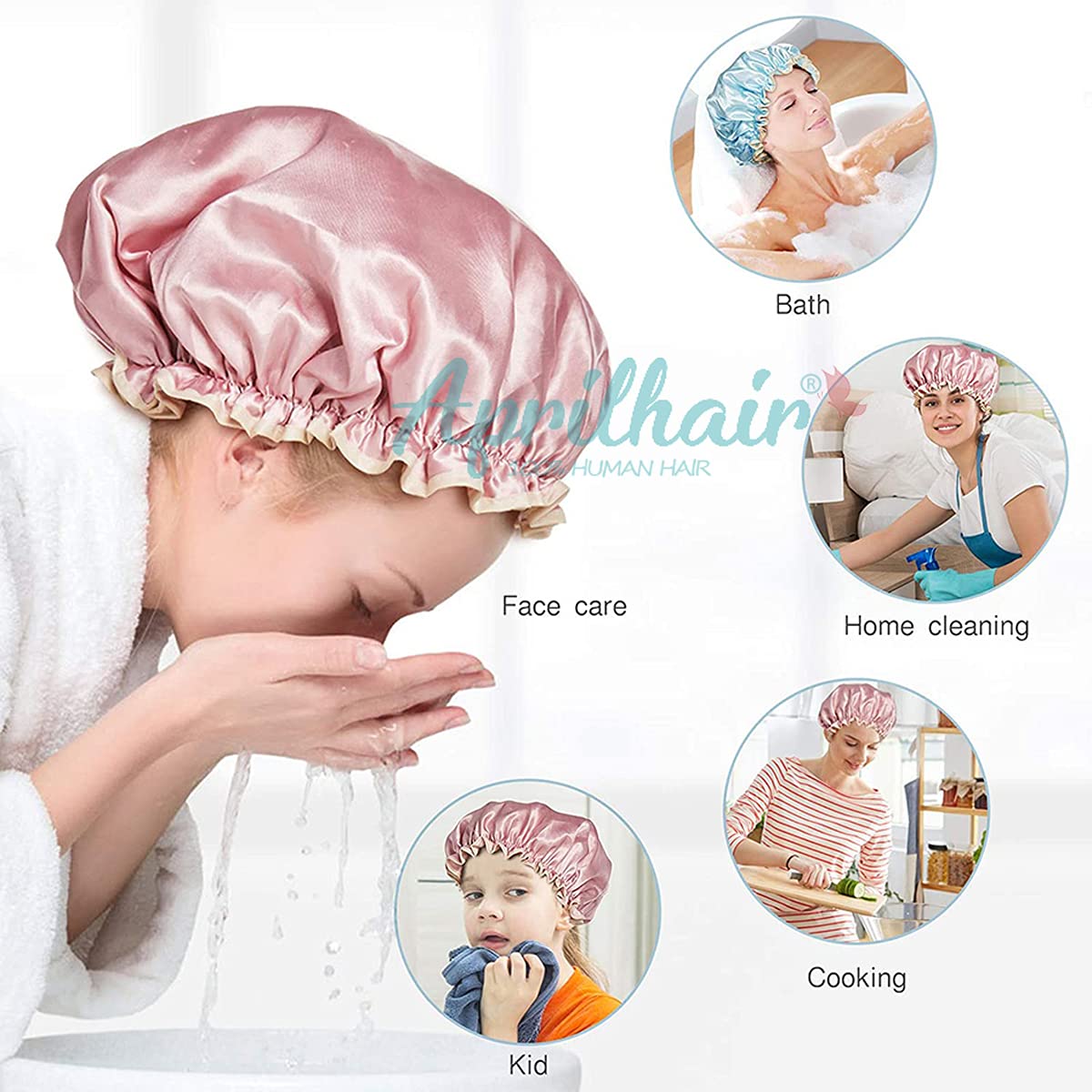 Waterproof Shower Caps for Women - 4 Pack Reusable EVA Bathing Hat with Double Layer Protection, Medium Size - Ideal for Hair Care, Spa, Travel & Swimming