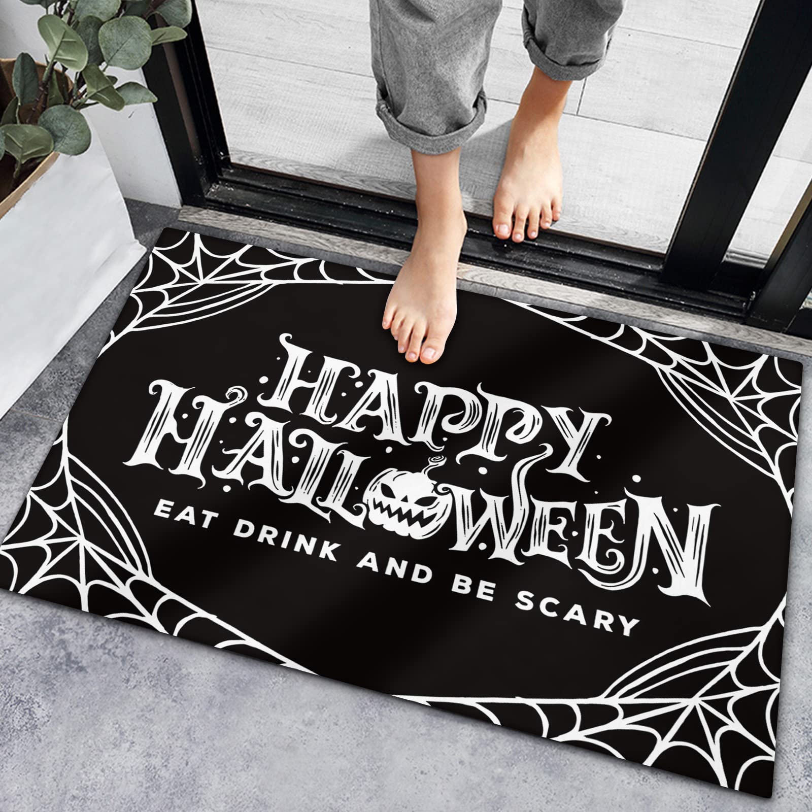 Non-Slip Absorbent Indoor Doormat - Halloween Themed Scary Spider Web Design - Waterproof Bath Rug for Front Door, Kitchen, Bathroom, Bedroom & Living Room Decor - Perfect for Holiday Home Decor and Entryway Safety
