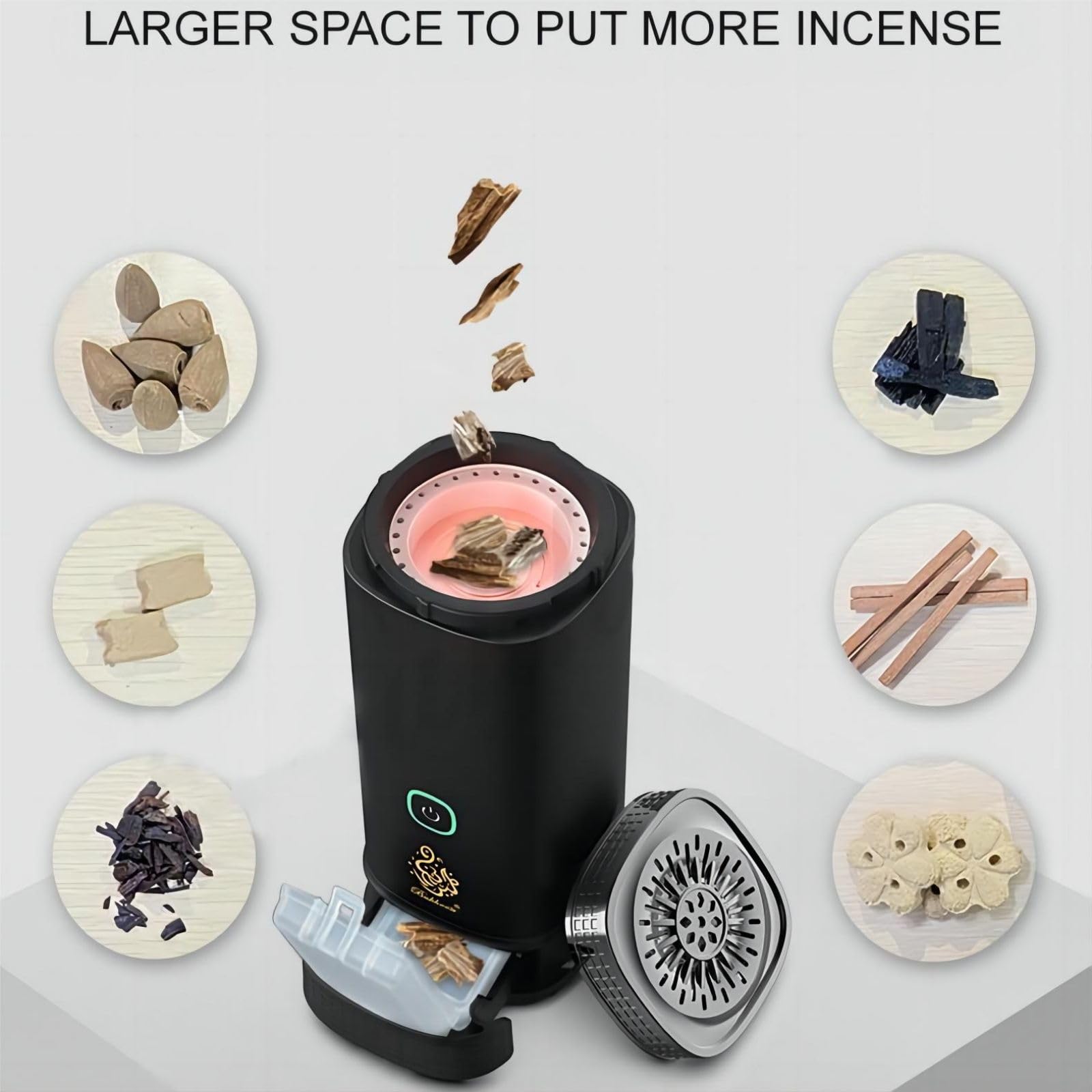 USB Electric Incense Burner for Home & Car - Portable Arab Bukhoor Burner with Charcoal, Islamic Ramadan Decorations (Grey) - Perfect for Aromatherapy, Meditation & Religious Ceremonies