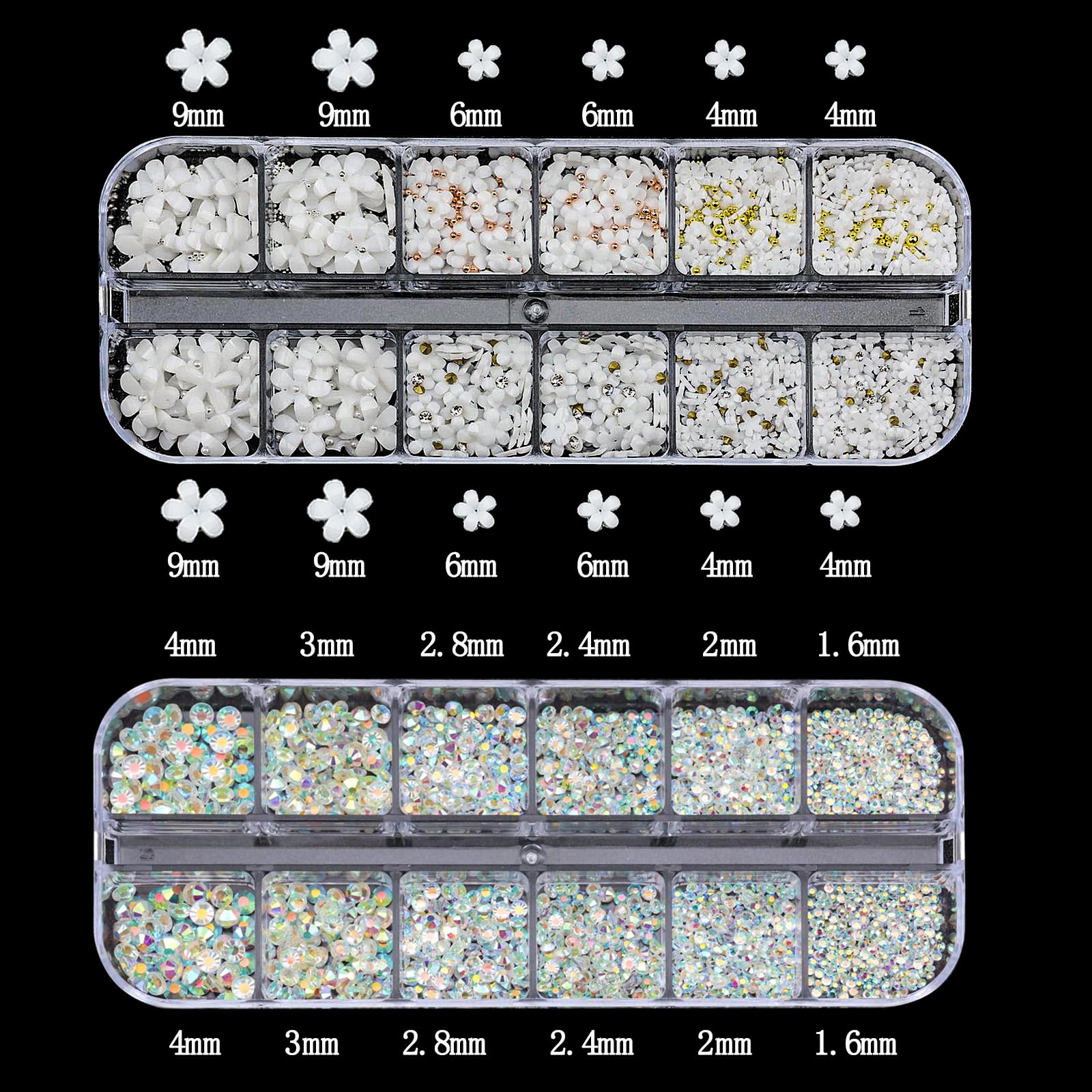 VOTACOS Flatback Nail Art Rhinestones - Flower Nail Charms with AB Rhinestones, Glue Gel for Nail Decor - White Nail Supplies & Clear Nail Gems for Bedazzling, Crafting, Women Nail Design - Perfect for DIY Manicures, Nail Salons & Party Nail Art