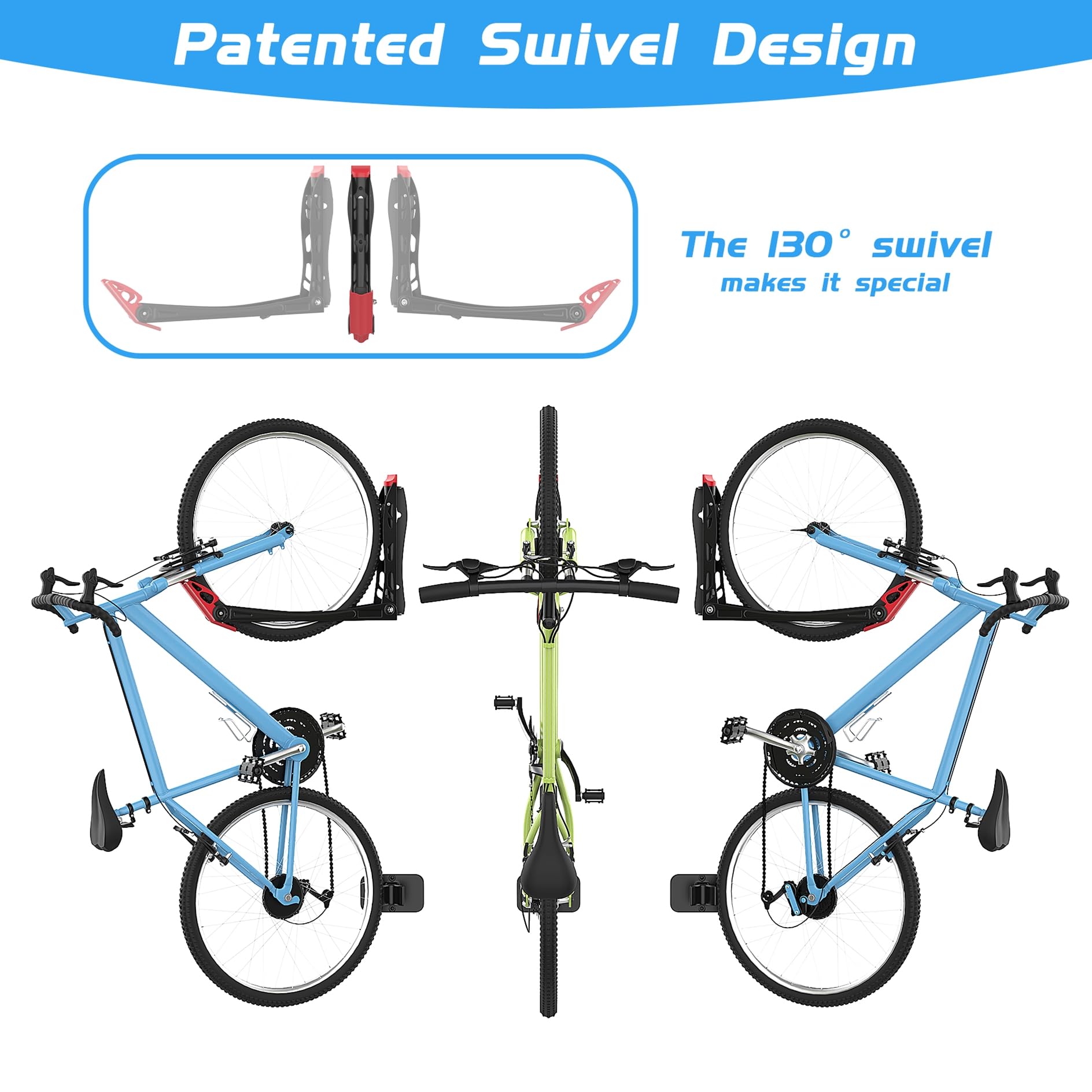 BIKEPAL Heavy Duty Wall Mount Bike Rack - 360° Swivel No Lifting Bike Hanger for Garage, Indoor & Outdoor Space Saving Bike Storage (4 Pack) - Perfect for Apartment, Home, Gym & Cycling Enthusiasts