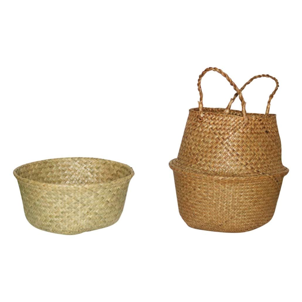 Handmade Seagrass Foldable Woven Basket - Natural Laundry Hamper, Storage Organizer & Plant Pot Cover | Perfect for Nursery, Bathroom & Boho Home Decor