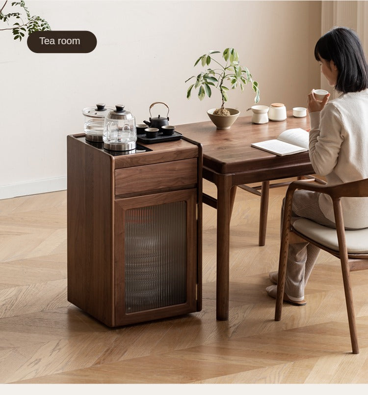 Solid Oak & Black Walnut Tea Cabinet with Kettle Holder - Rustic Wood Side Table for Living Room, Kitchen, or Office Storage