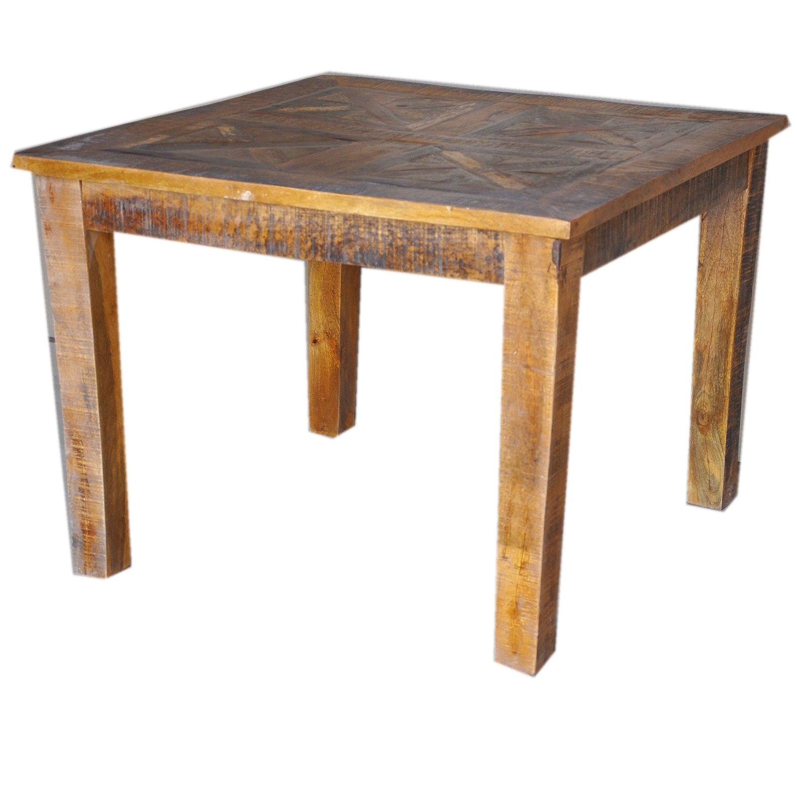 Reclaimed & Mango Wood Square Dining Table - 4 to 8 Seater - Honey Finish (90x100cm) - Rustic Farmhouse Style - Perfect for Family Gatherings & Dinner Parties