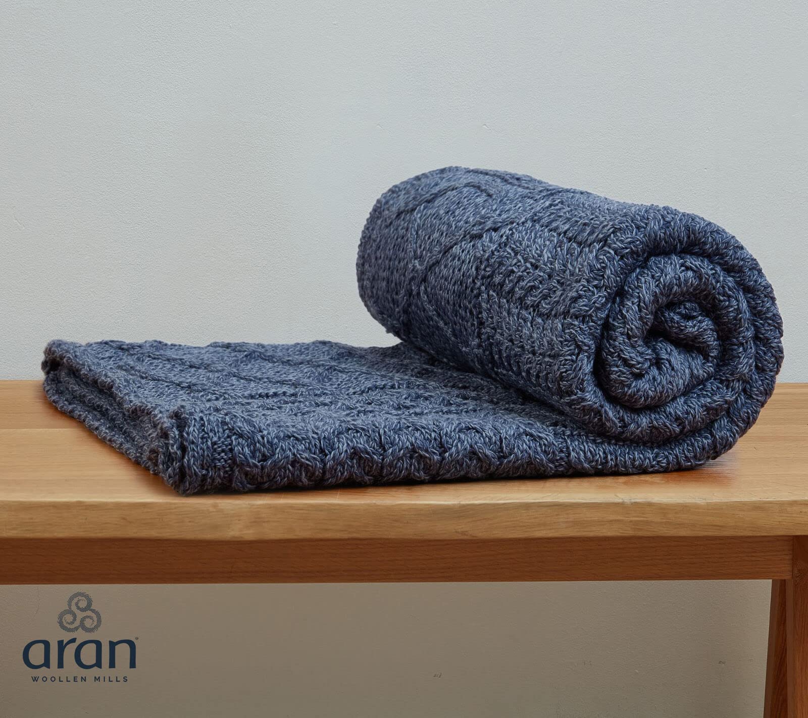 Aran Woollen Mills Carraig Donn 100% Merino Wool Irish Blanket - Handmade in Ireland, Patchwork Design, Graphite Color - Perfect for Sofa, Bed & Cozy Winter Nights