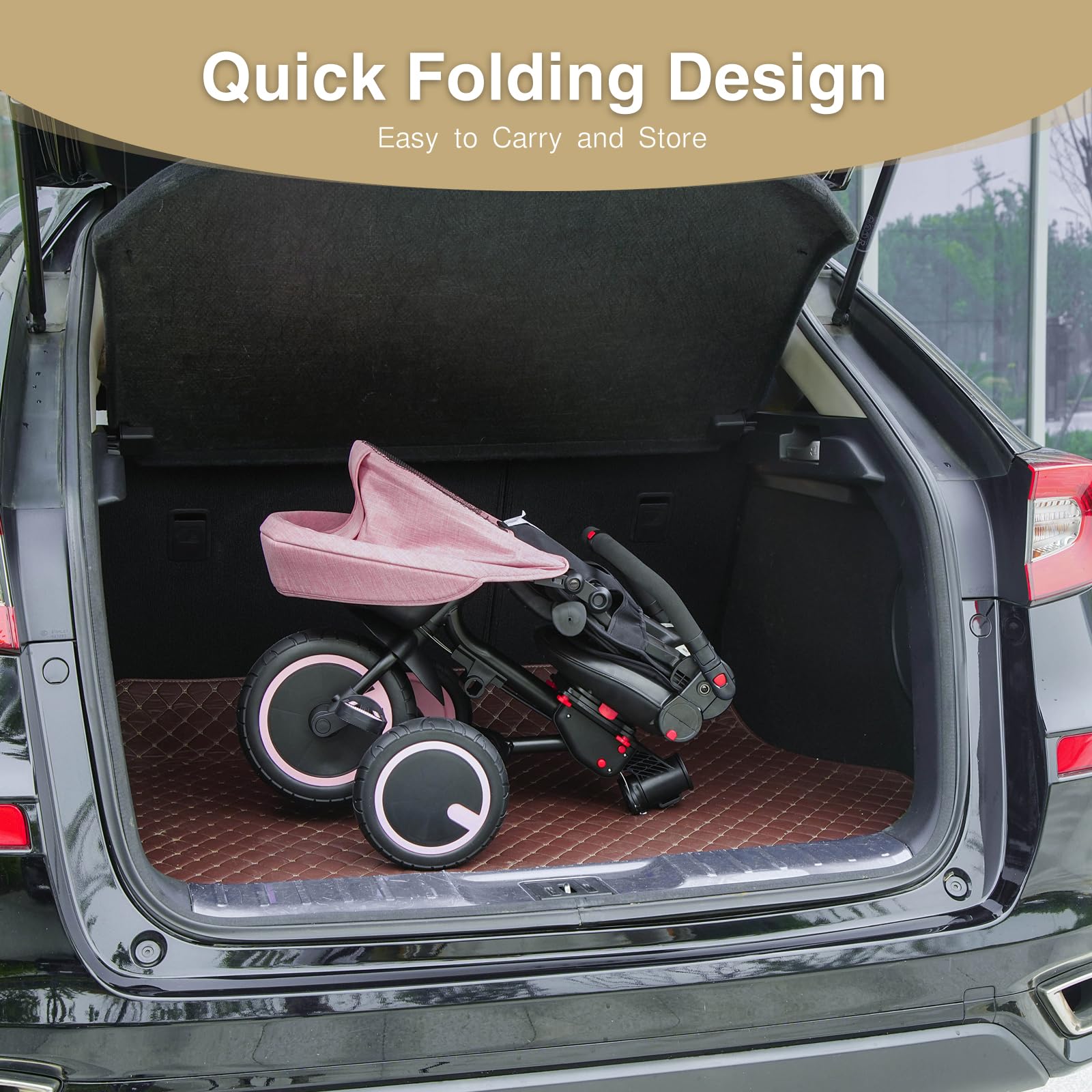 6-in-1 Foldable Baby Tricycle with Adjustable Canopy & Safety Harness - Convertible Toddler Bike for 7 Months to 5 Years Old Boys & Girls - Perfect for Outdoor Play, Park Rides & Learning Balance