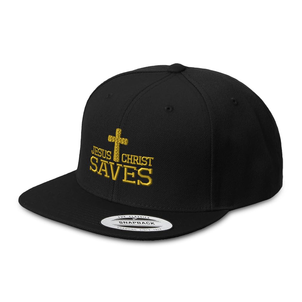 Speedy Pros Snapback Hat for Men - Flat Brim Christian Hat with 'Jesus Christ Saves' Religious Embroidery - Adjustable Baseball Cap for Church, Worship & Everyday Faith Wear