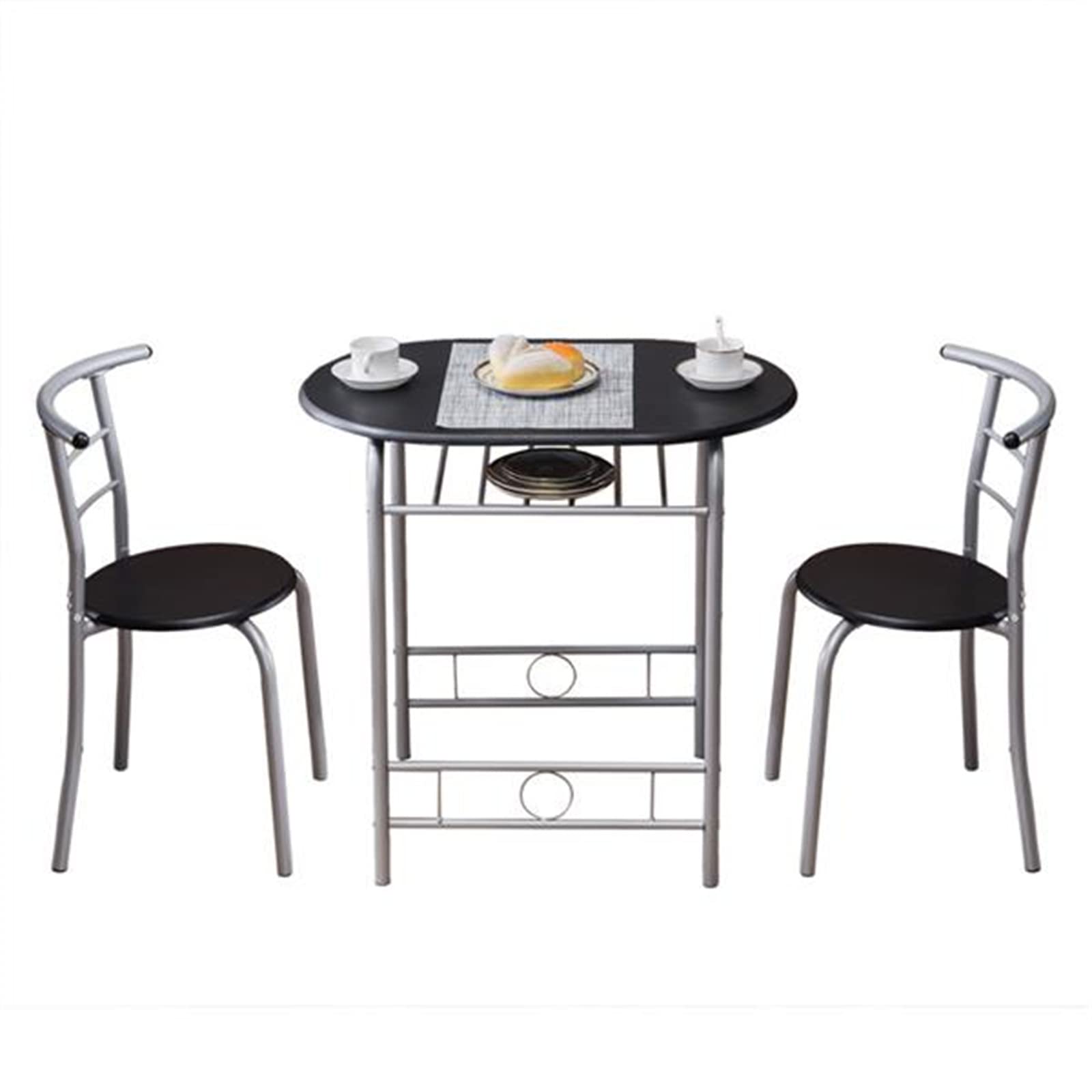 Compact 3-Piece Round Kitchen Table Set for 2 - Small Space Dining Table with Chairs & Wine Rack - Perfect for Breakfast Nooks, Tiny Apartments & Cozy Dining Areas (Black)