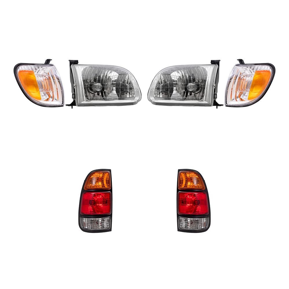 Brock Replacement Headlights, Signal Marker Lights & Tail Lights 6-Piece Set for 2000-2004 Toyota Tundra Regular/Access Cab - Standard Bed Compatible | Upgrade Your Truck's Lighting for Night Driving & Enhanced Safety