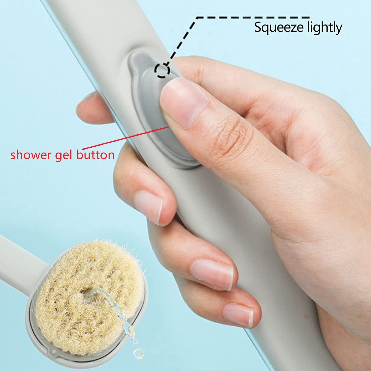 Long Handle Bath Brush with Detachable Back & Built-in Shower Gel Reservoir - Exfoliating Body Scrubber for Deep Cleaning - Perfect for Shower, Spa & Skin Care (Grey)