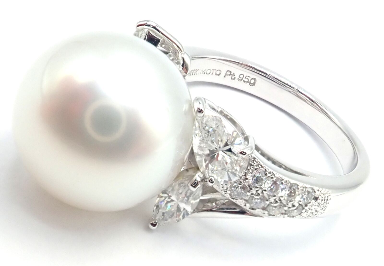 Authentic Mikimoto Platinum Diamond 12.5mm South Sea Pearl Ring - Luxury Jewelry for Weddings, Anniversaries & Special Occasions