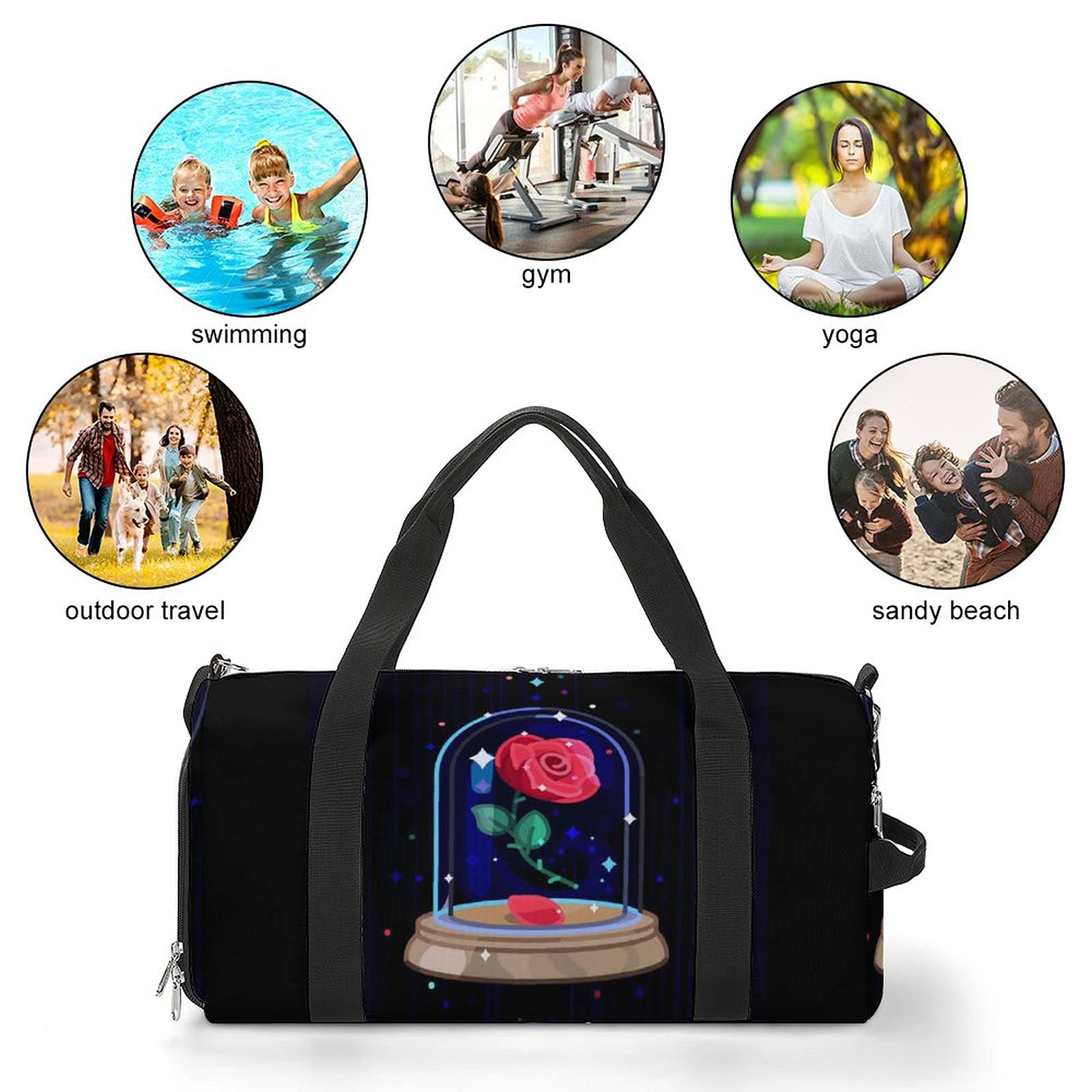 FunnyStar Beauty and The Beast Gym Bag with Shoe Compartment - Lightweight Duffle Carry-On Bag for Sports, Travel & Overnight Trips - White One Size - Perfect for Gym, Workouts, School & Weekend Getaways