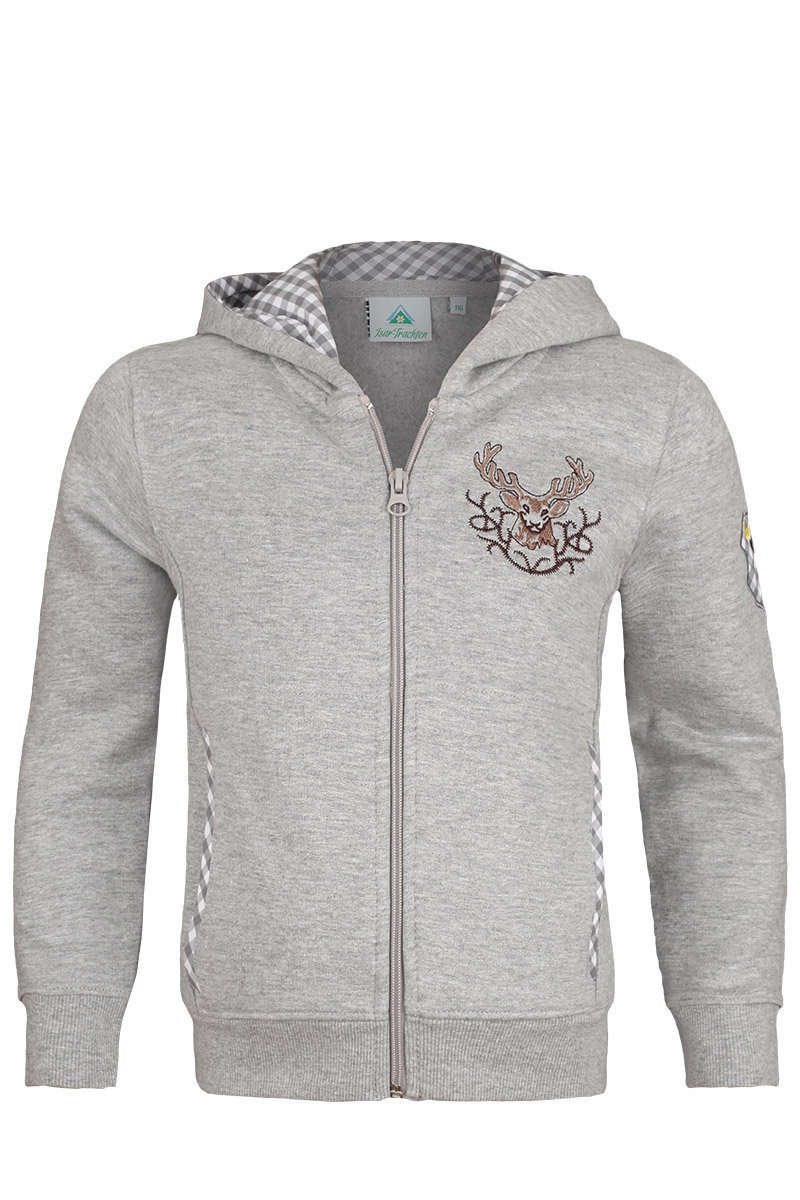 Unisex Kids' Bavarian Costume Sweat Jacket - Grey Traditional German Outfit for Children's Oktoberfest & Cultural Events