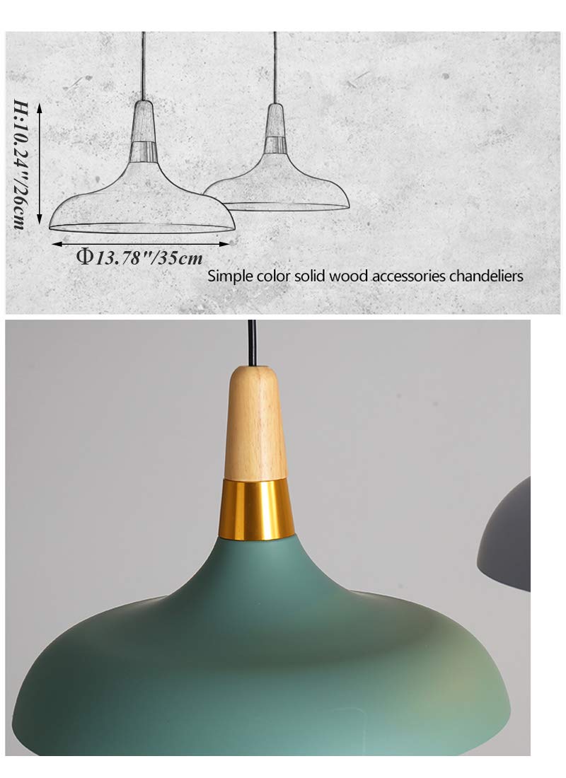 Dimmable Modern Pendant Light with Juno Track System - Macaron Green Lampshade, J-Type Track Light with Wooden Handle | Customizable 3-Light 1ft Fixture for Kitchen Island, Dining Room & Living Room Lighting