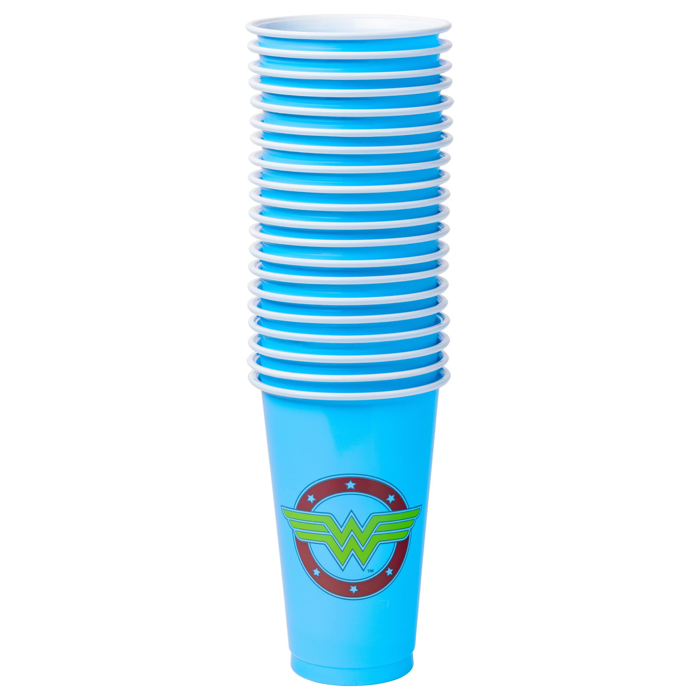 DC Comics Wonder Woman 20-Pack 18oz Disposable Plastic Cups - Superhero Themed Party Supplies for Birthdays, BBQs & Comic Con Events