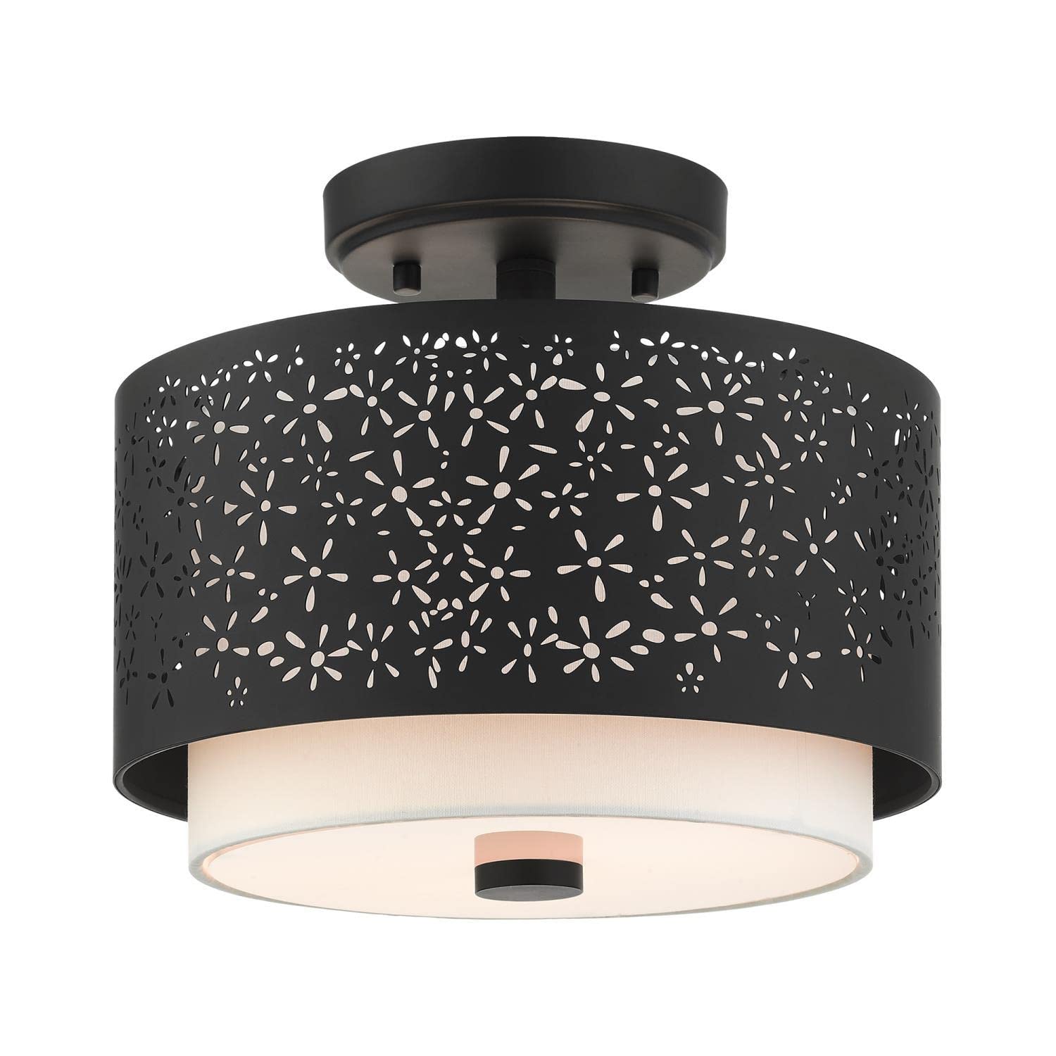Livex Lighting Noria 2-Light Black Ceiling Mount Fixture - Modern Flush Mount Light for Bedroom, Kitchen, Hallway & Living Room