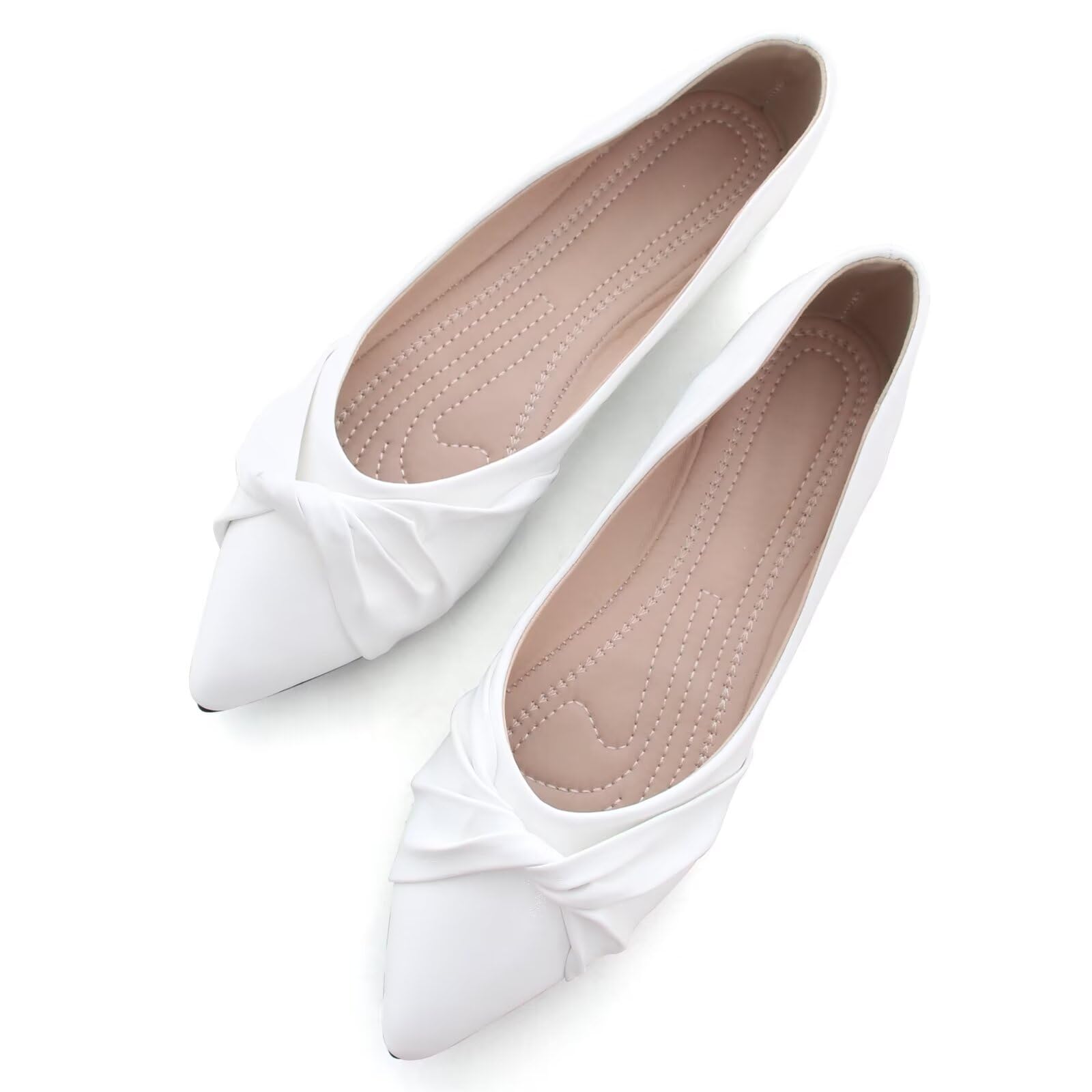 WENJIAZHIZHI Women's Ballet Flats - Comfortable Ruched Bow Pointed Toe Slip-On Loafers for Walking | Dressy Casual Shoes for Women | Perfect for Office, Dating & Daily Wear