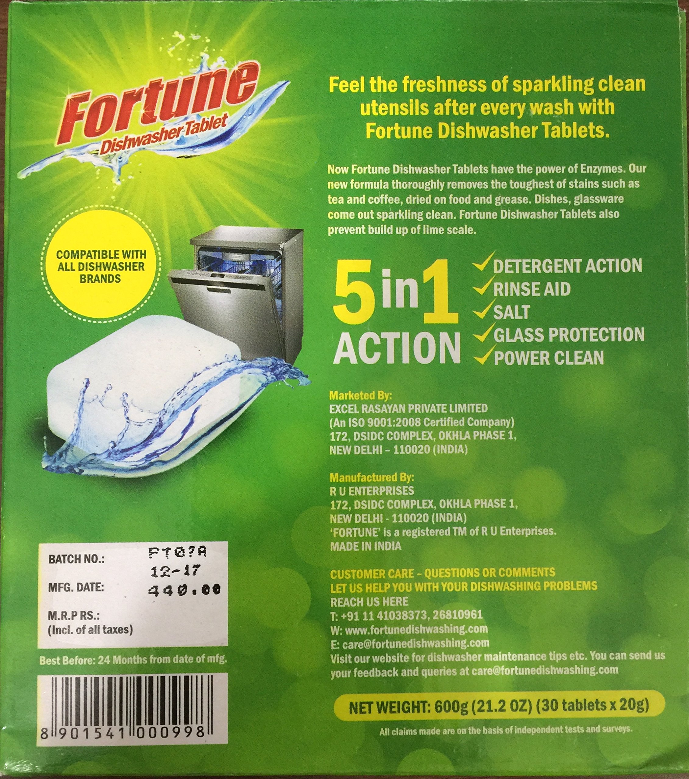 FORTURE 5-in-1 Dishwasher Detergent Tablets with Fresh Scent (60 Count) & Dishwasher Salt (1kg) - Universal Compatibility for All Dishwasher Brands - Perfect for Daily Dish Cleaning and Hard Water Protection