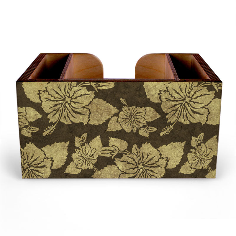 Rustic Hibiscus Wooden Bar Caddy - Earth Tone Organizer for Wine Bottles, Glasses & Bar Accessories | Perfect for Home Bars, Kitchen Countertops & Outdoor Entertaining
