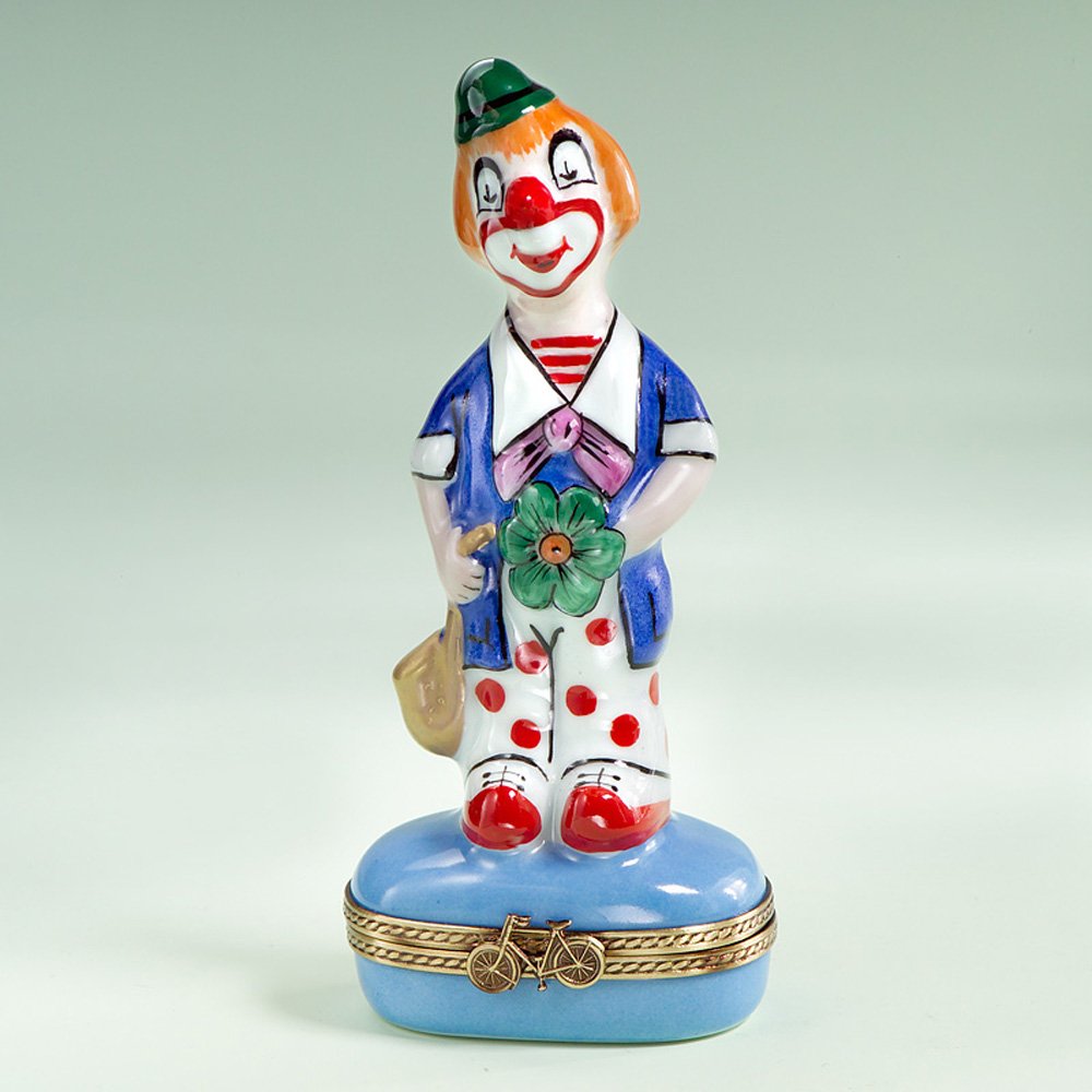 Authentic Hand-Painted Limoges Porcelain Clown Figurine with Flower Box - French Collectible Home Decor for Display Cabinets & Gift Giving