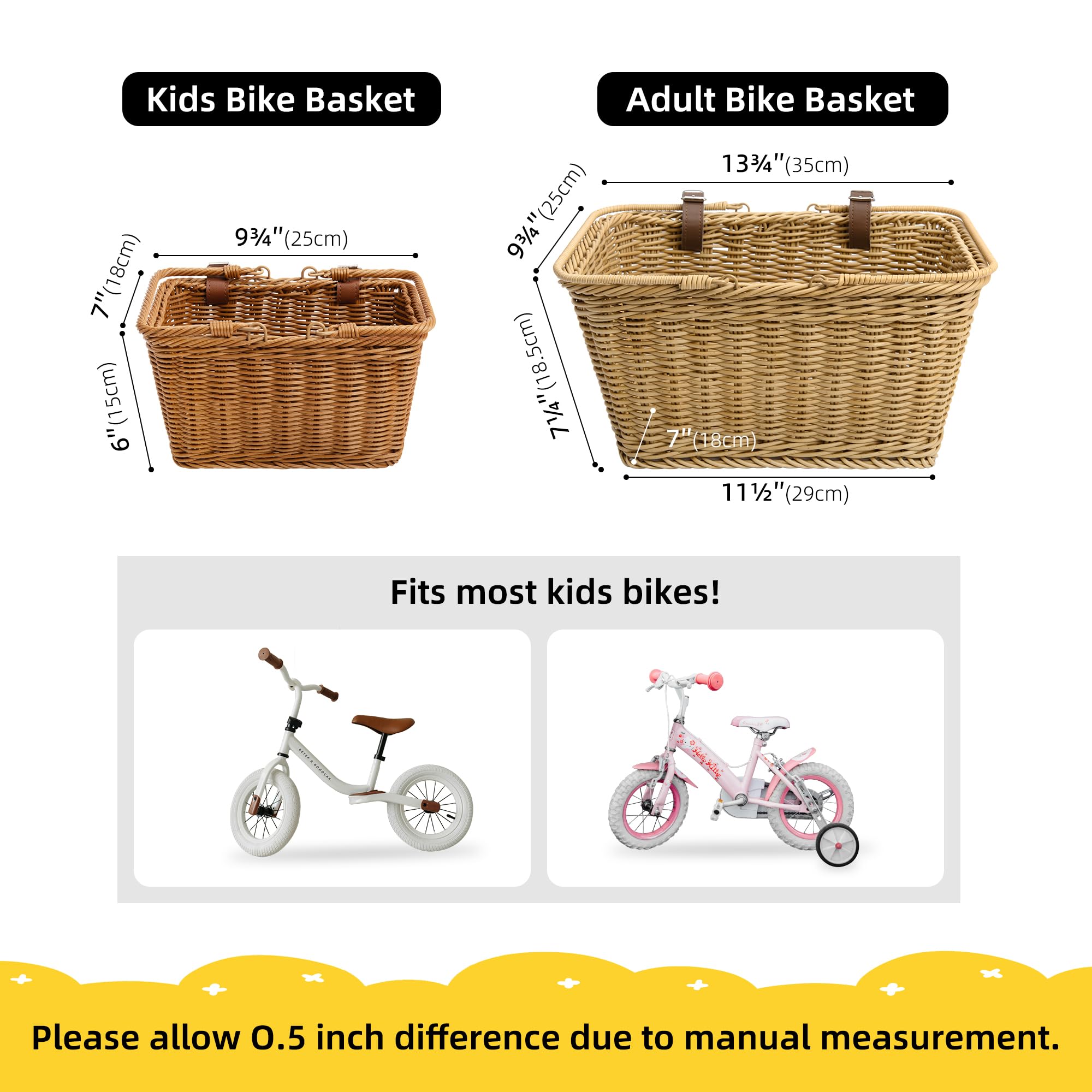 GRANNY SAYS Kids Bike Basket - Front Mount Wicker Bicycle Basket for Boys & Girls, 9.75