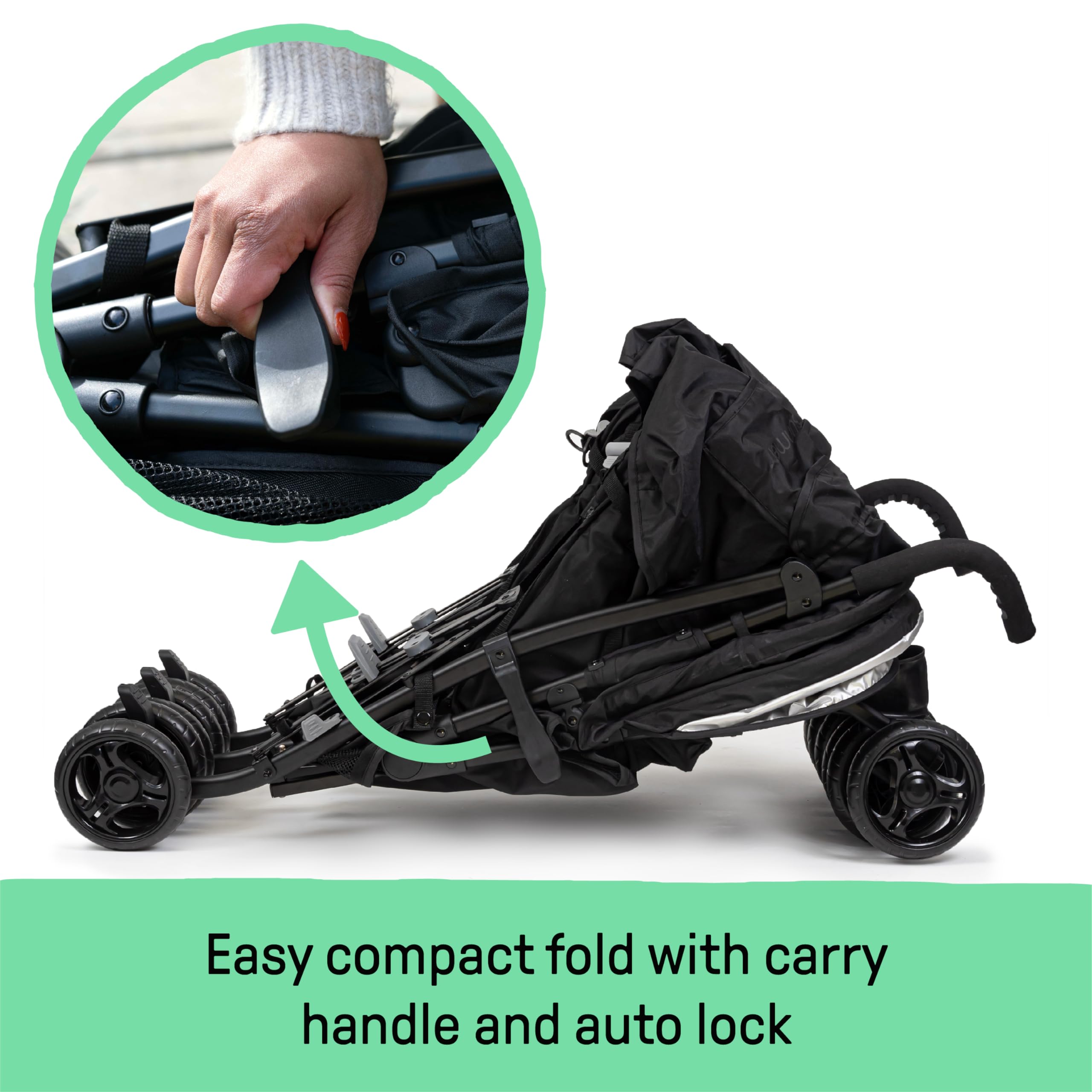 Summer Infant 3Dlite Compact Side by Side Double Stroller - Lightweight Foldable Baby Stroller with 5-Point Safety Harness for Twins or Siblings (Black) | Perfect for Travel, Shopping & Daily Walks with Two Kids