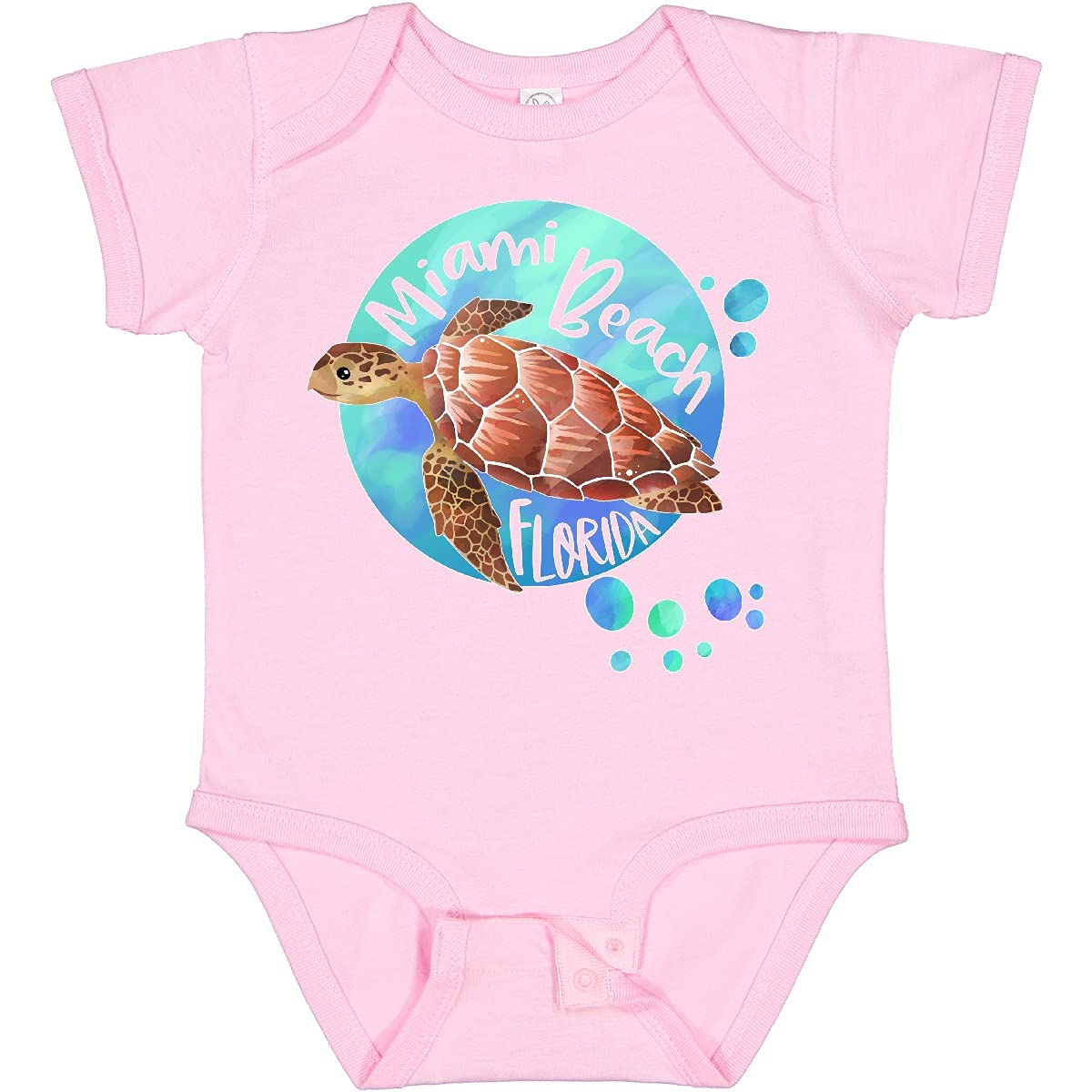 Inktastic Miami Beach Florida Swimming Sea Turtle with Bubbles Baby Bodysuit - Cute Ocean-Themed Outfit for Beach Vacations & Summer Adventures