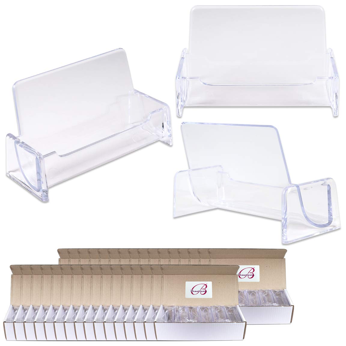 Beauticom® Clear Plastic Business Card Holder Display - 600 Pieces (Master Case) - Perfect for Office Desks, Reception Counters, and Retail Displays