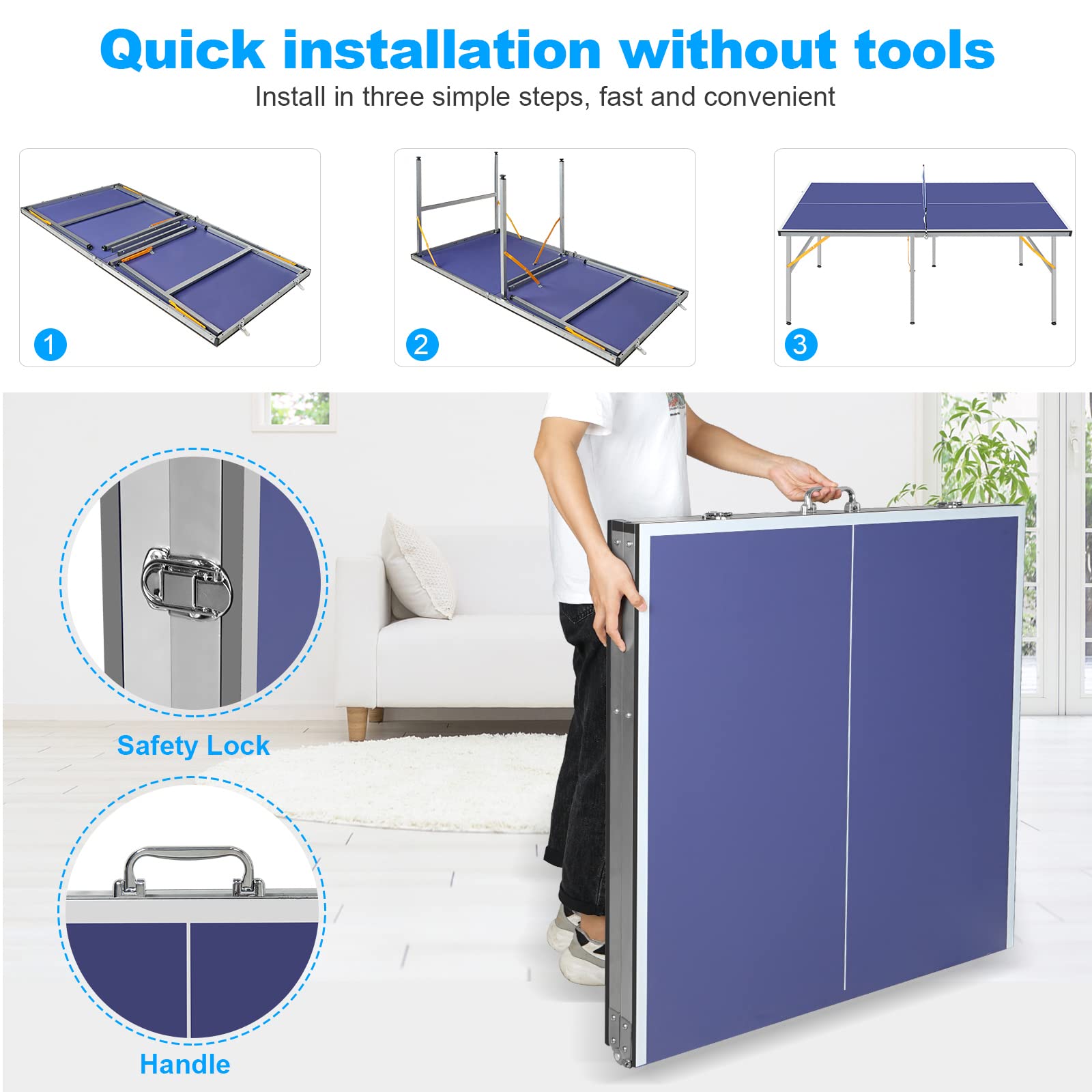 6X3ft Portable Ping Pong Table Set - Foldable Mid-Size Table Tennis for Indoor & Outdoor Use with Net, 2 Paddles & 3 Balls - Perfect for Family Fun, Backyard Parties & Recreational Sports