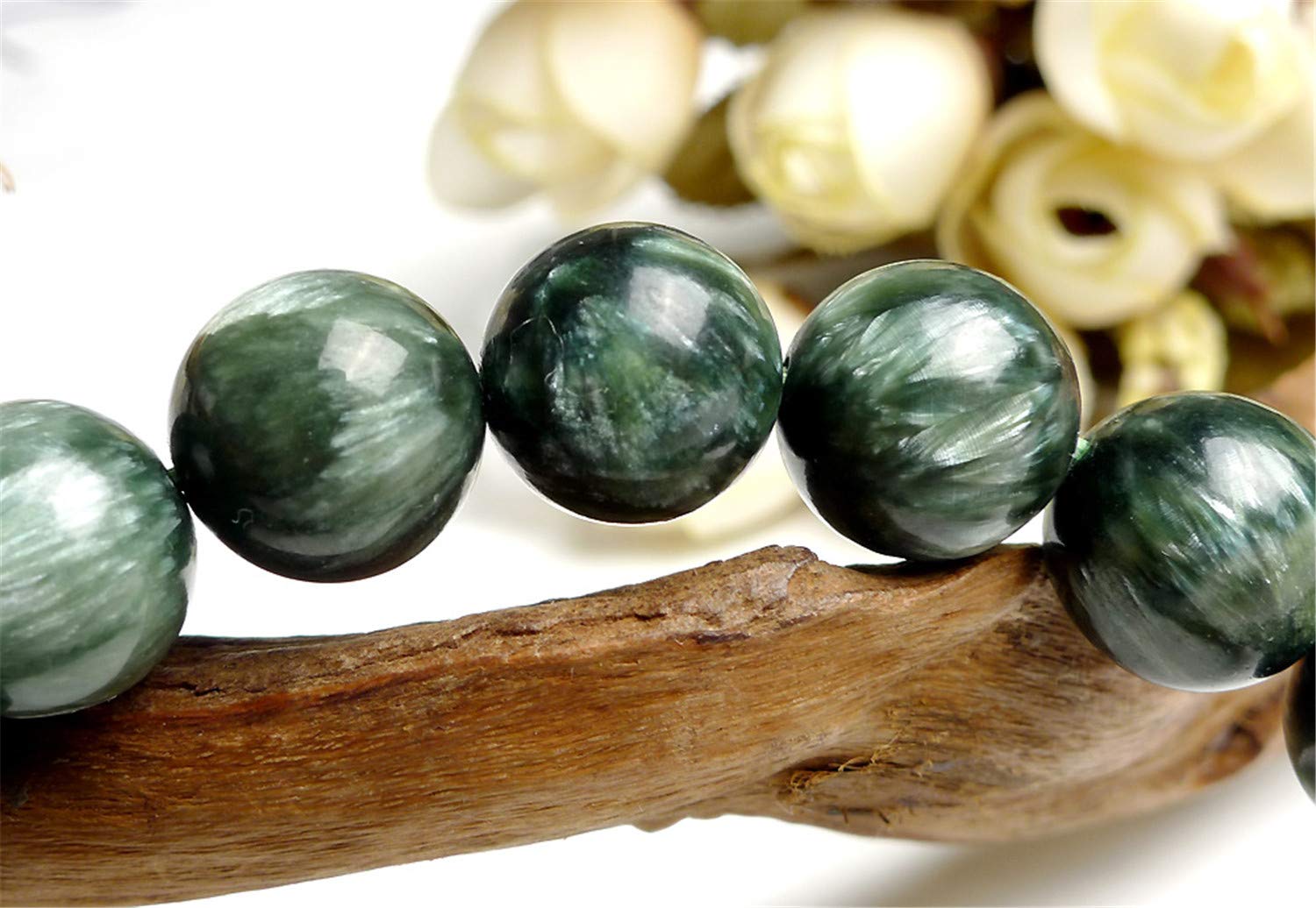 12mm Natural Green Seraphinite Crystal Stretch Bracelet for Women & Men - AAAA Quality Healing Stone Beads for Meditation, Yoga & Spiritual Jewelry